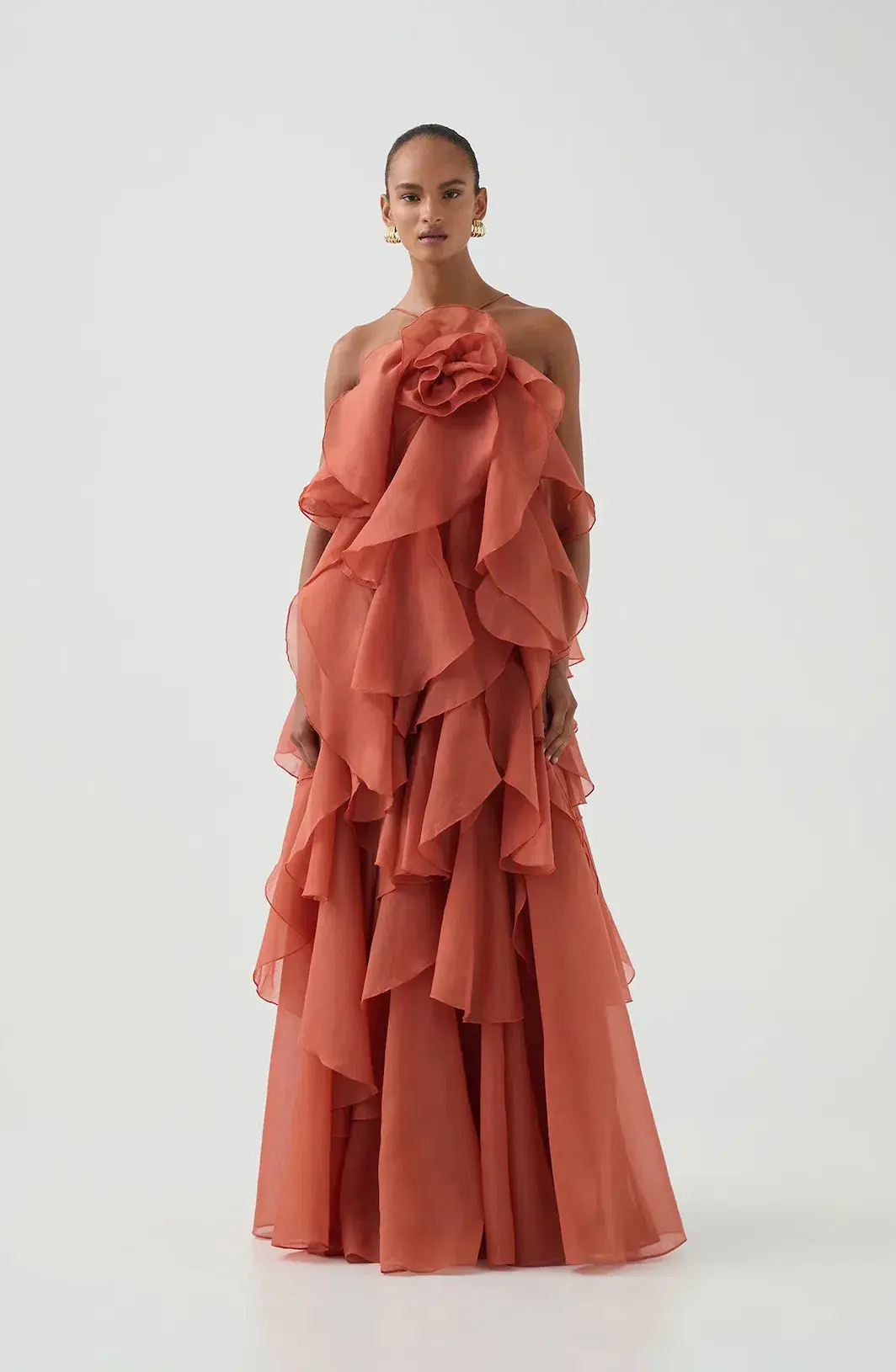 Aje Pandorea Layered Maxi Dress Coral Clay Size 10 - Image 3