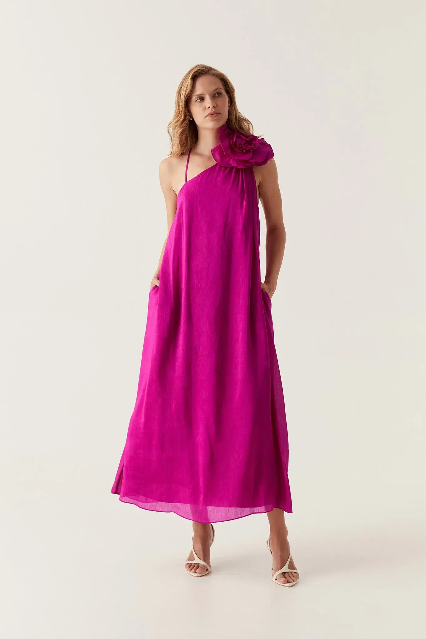 Aje Quintessa Flower Midi Dress Magenta Size 16 - Image 1
