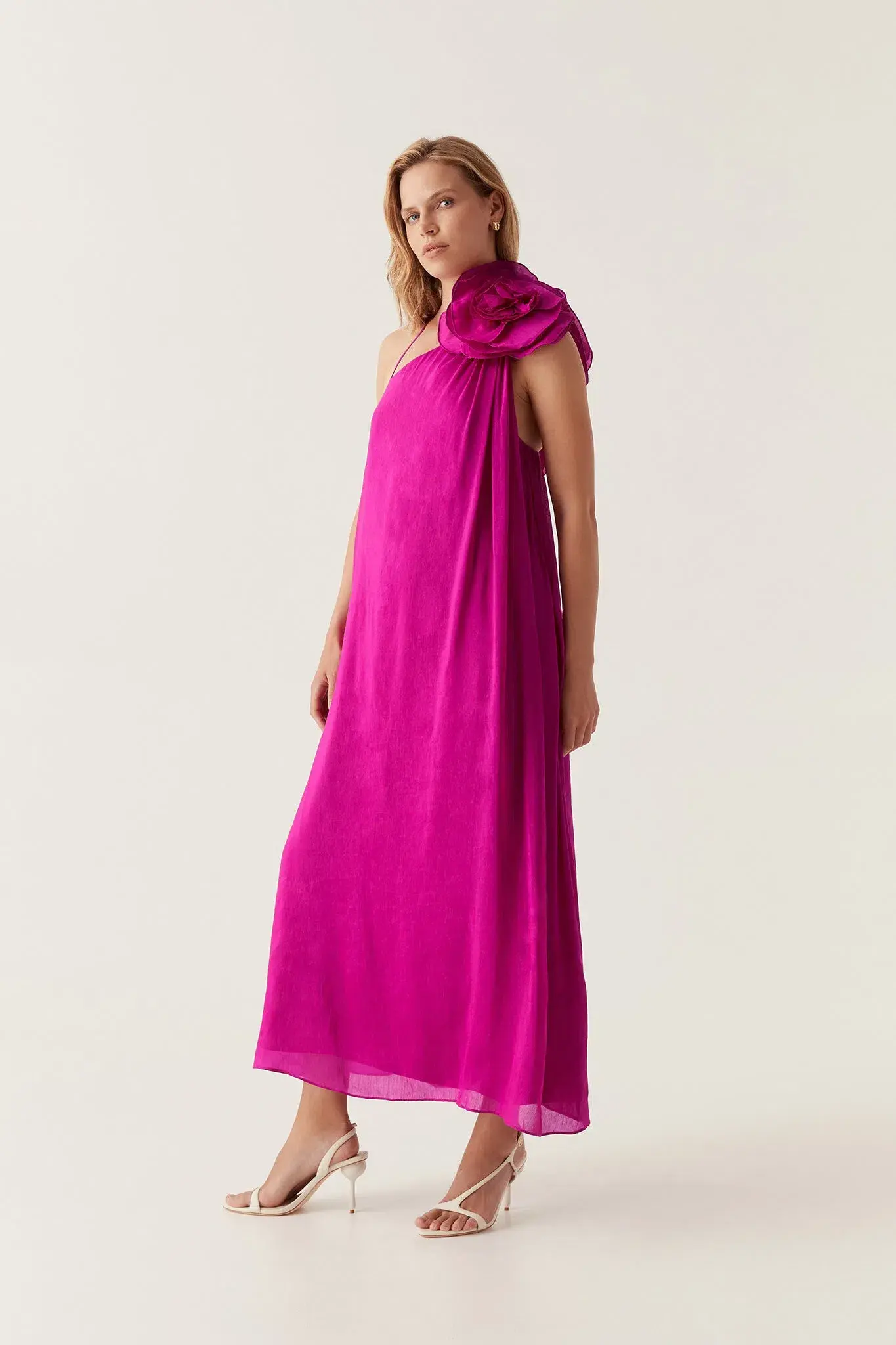 Aje Quintessa Flower Midi Dress Magenta Size 16 - Image 2