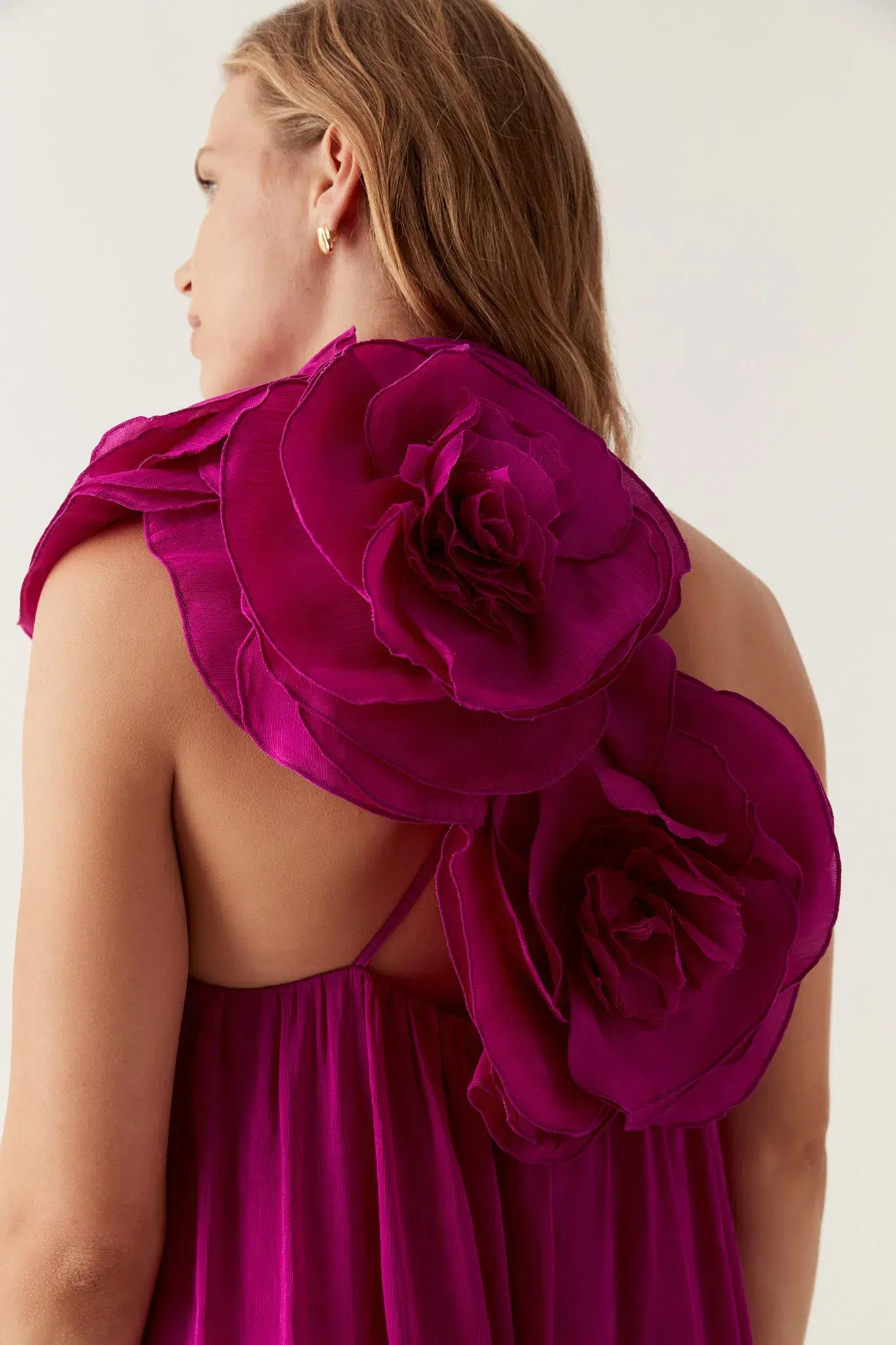 Aje Quintessa Flower Midi Dress Magenta Size 16 - Image 4