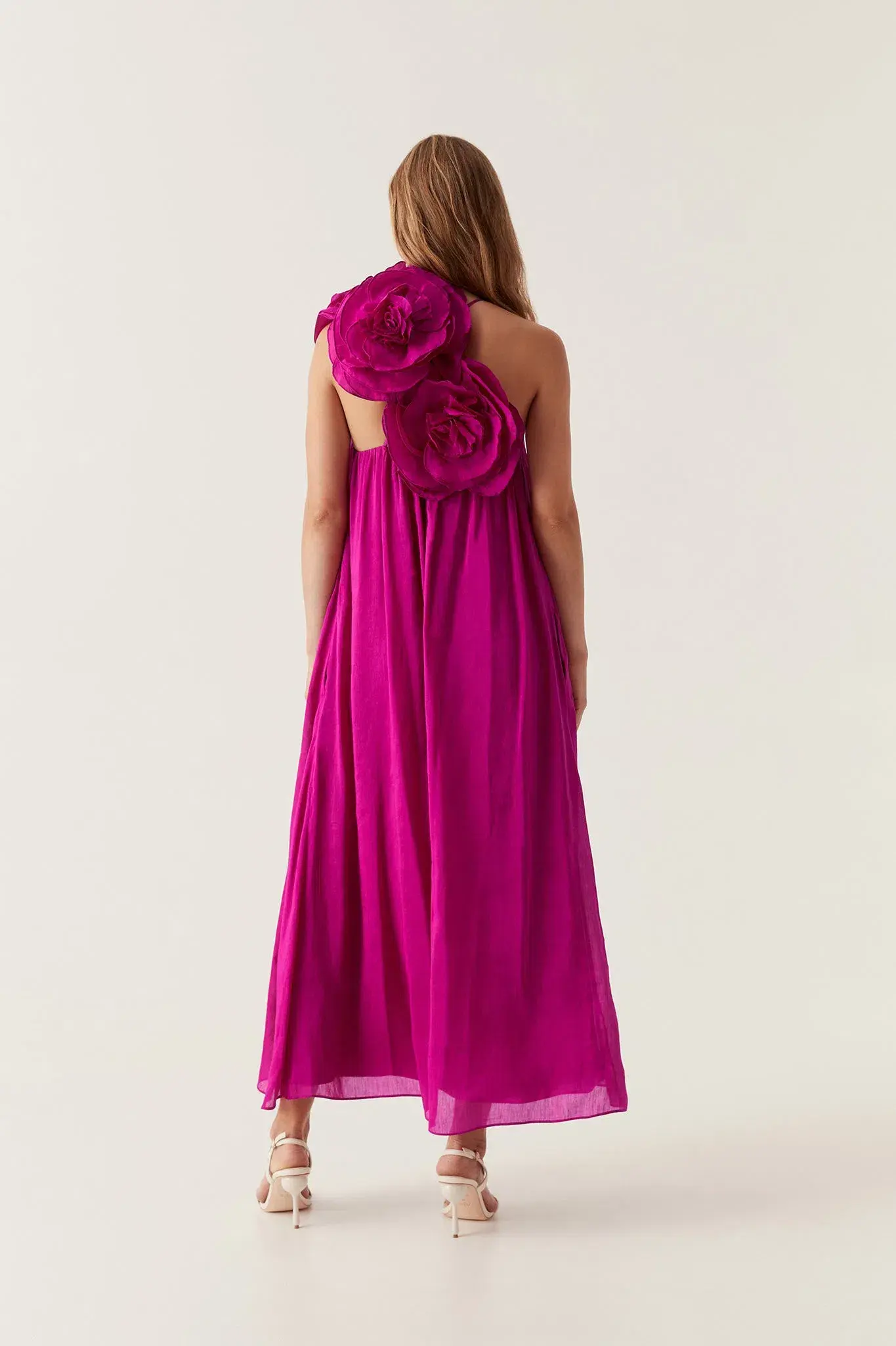 Aje Quintessa Flower Midi Dress Magenta Size 16 - Image 3