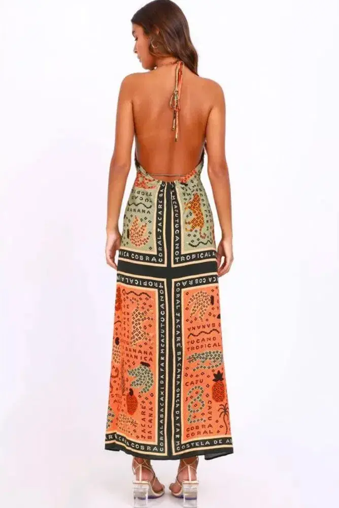 Farm Rio Tropical Print Brazil Maxi Halter Neck Dress Size AU 10 - Image 2