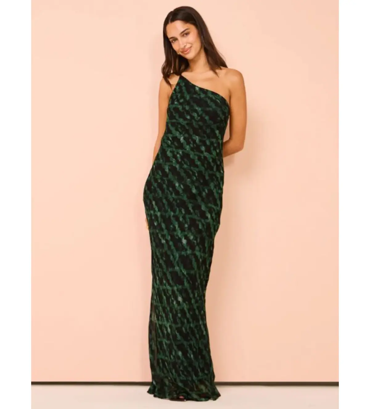 Shona Joy Remi One Shoulder Cowl Back Maxi Dress in Rosemary/Black Size AU 8 - Image 1