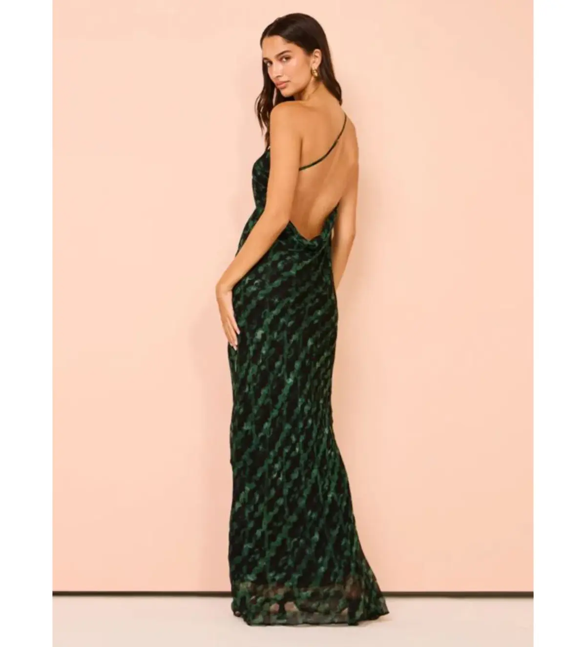 Shona Joy Remi One Shoulder Cowl Back Maxi Dress in Rosemary/Black Size AU 8 - Image 3
