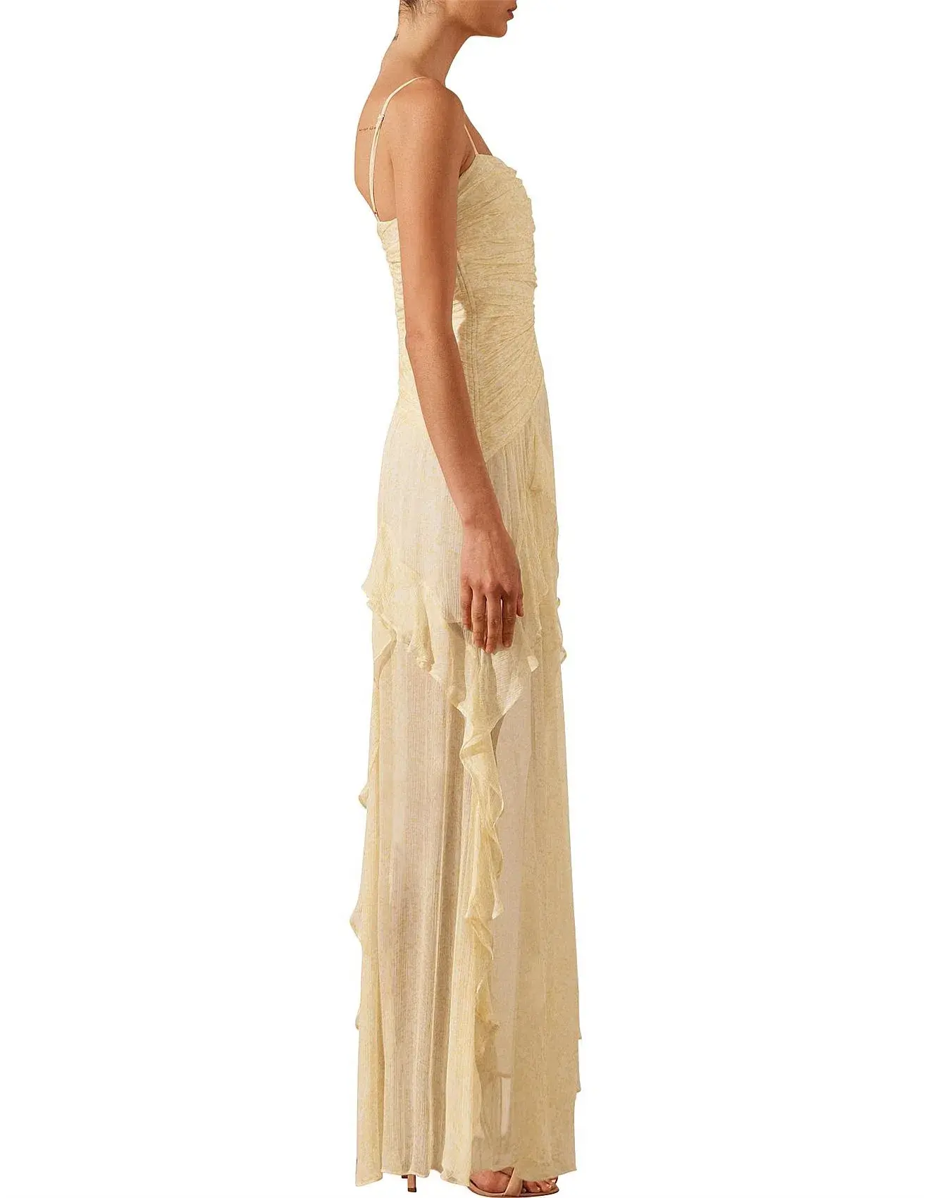 Shona Joy Gina Ruched Frill Maxi Dress in Limoncello Size 8 - Image 3