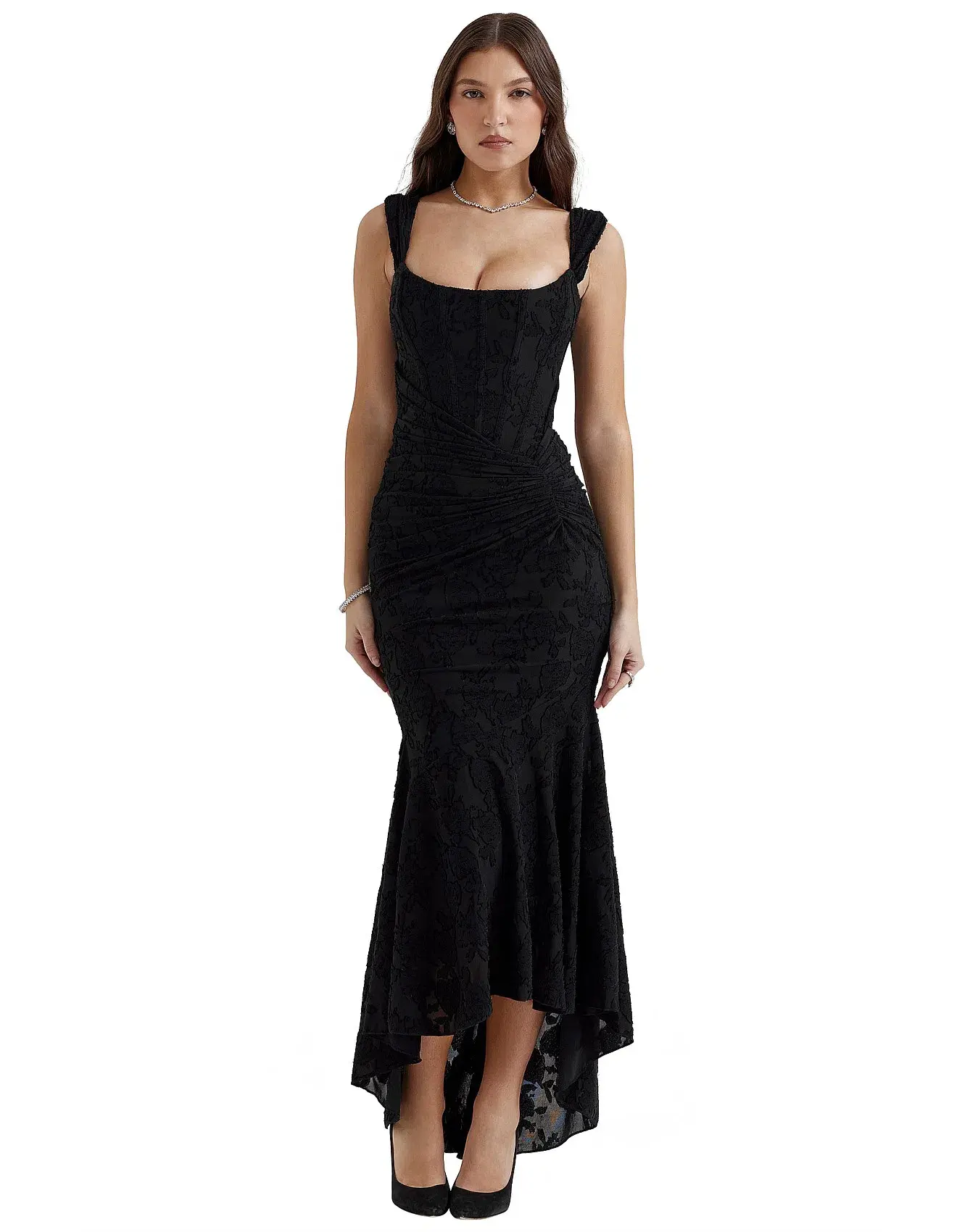 House Of CB Cesca Floral Maxi Dress Black Size S/AU 8 - Image 1
