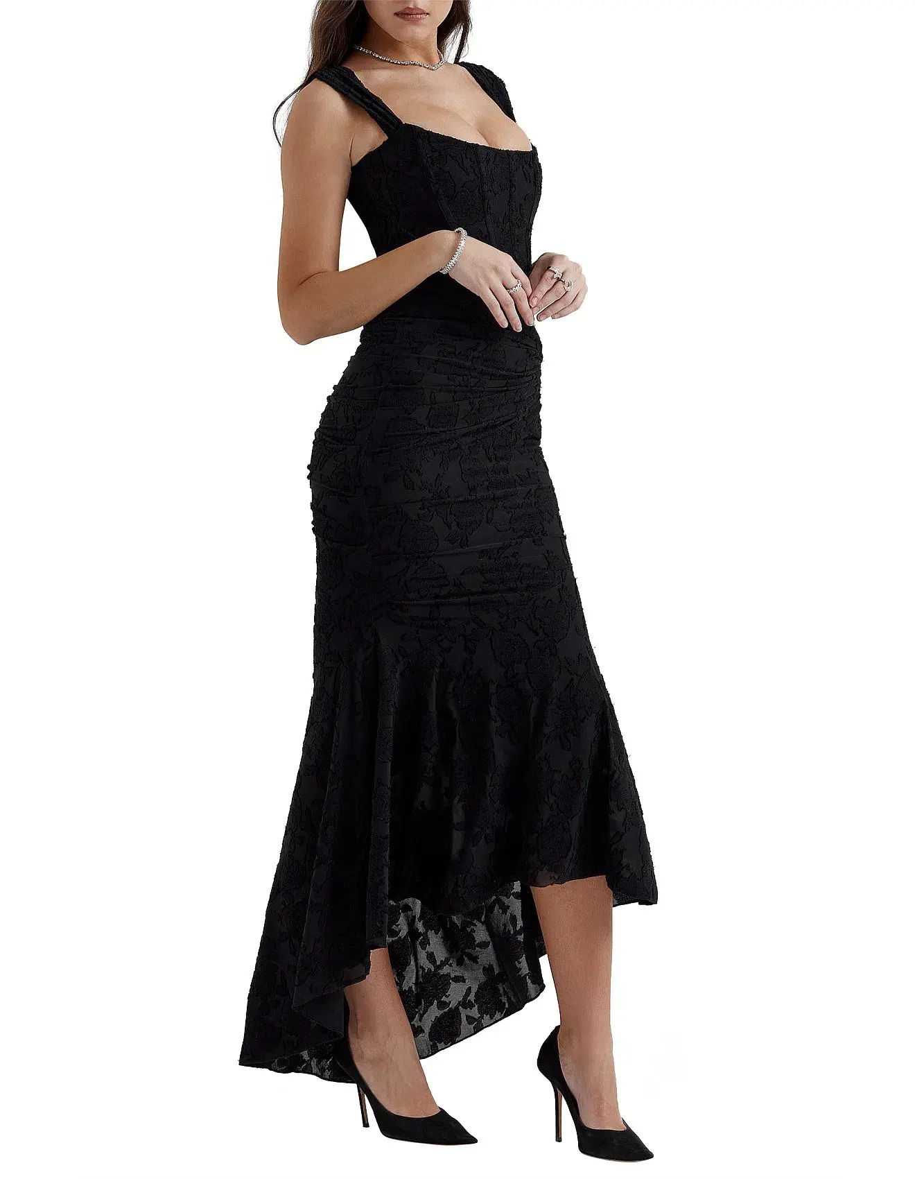 House Of CB Cesca Floral Maxi Dress Black Size S/AU 8 - Image 2