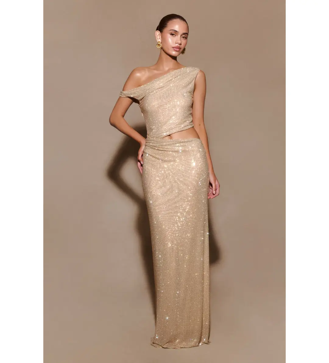 Meshki Kenny Diamante Maxi Gown Gold Size 4 for rent on The Volte - main image