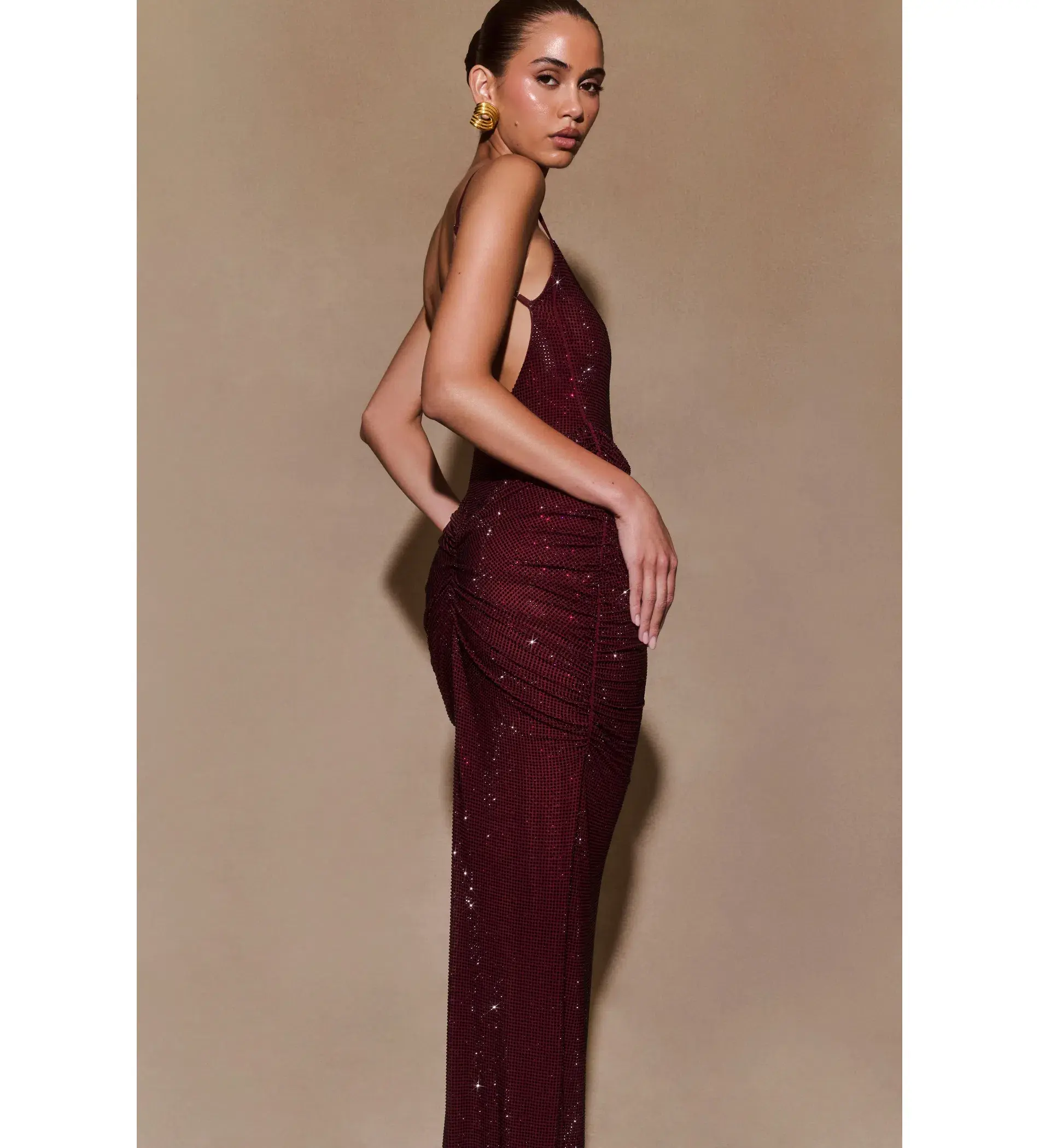 Meshki Roisin Diamante Satin Maxi Dress Mahogany AU 4  - Image 4