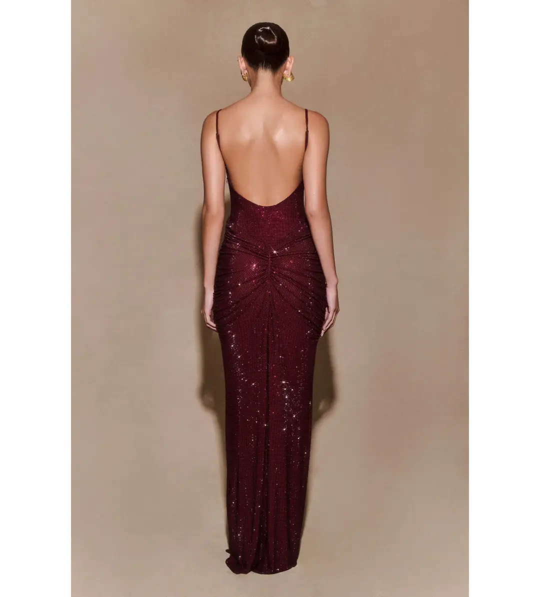 Meshki Roisin Diamante Satin Maxi Dress Mahogany AU 4  for rent on The Volte - main image