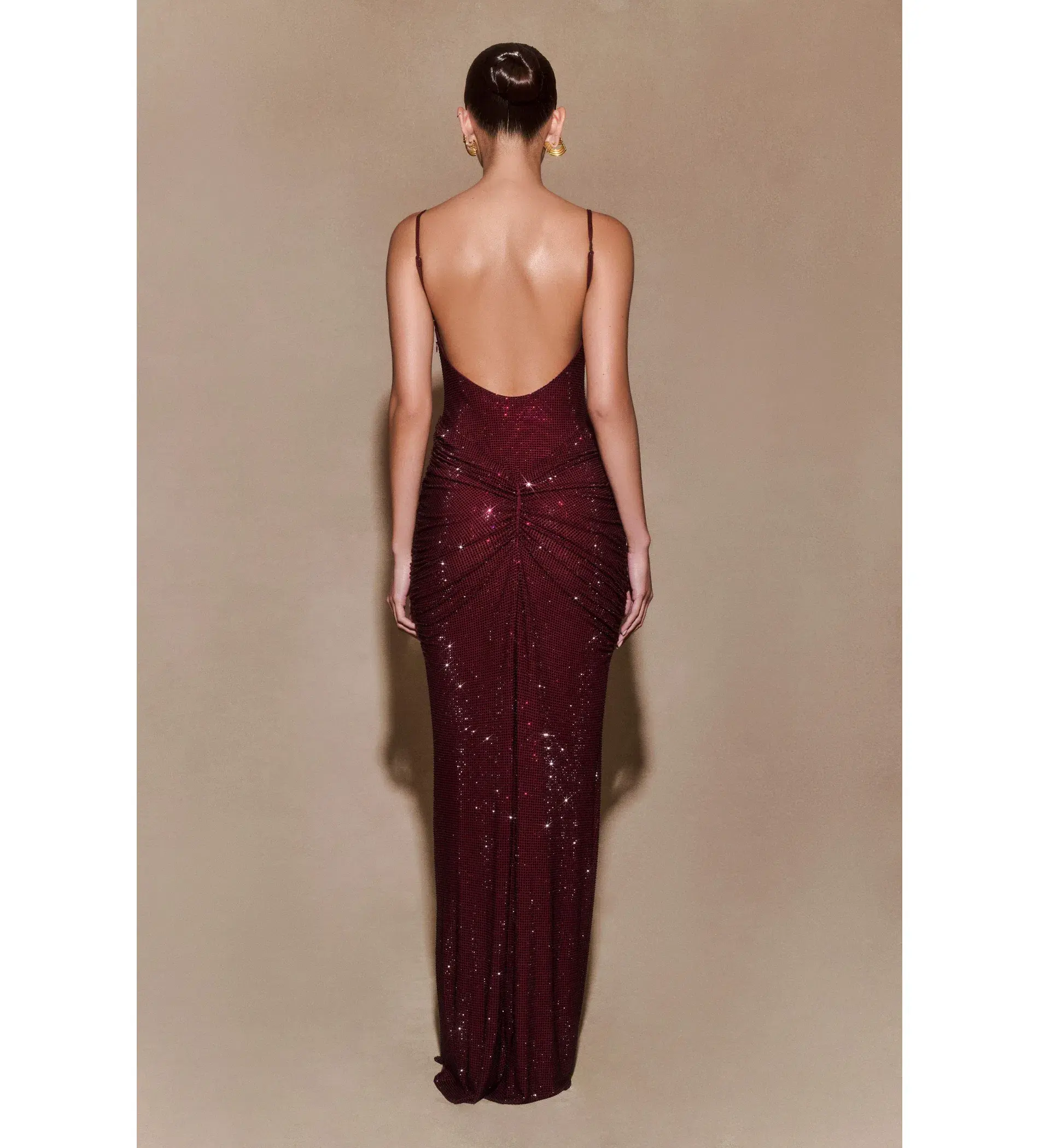 Meshki Roisin Diamante Satin Maxi Dress Mahogany AU 4  - Image 3