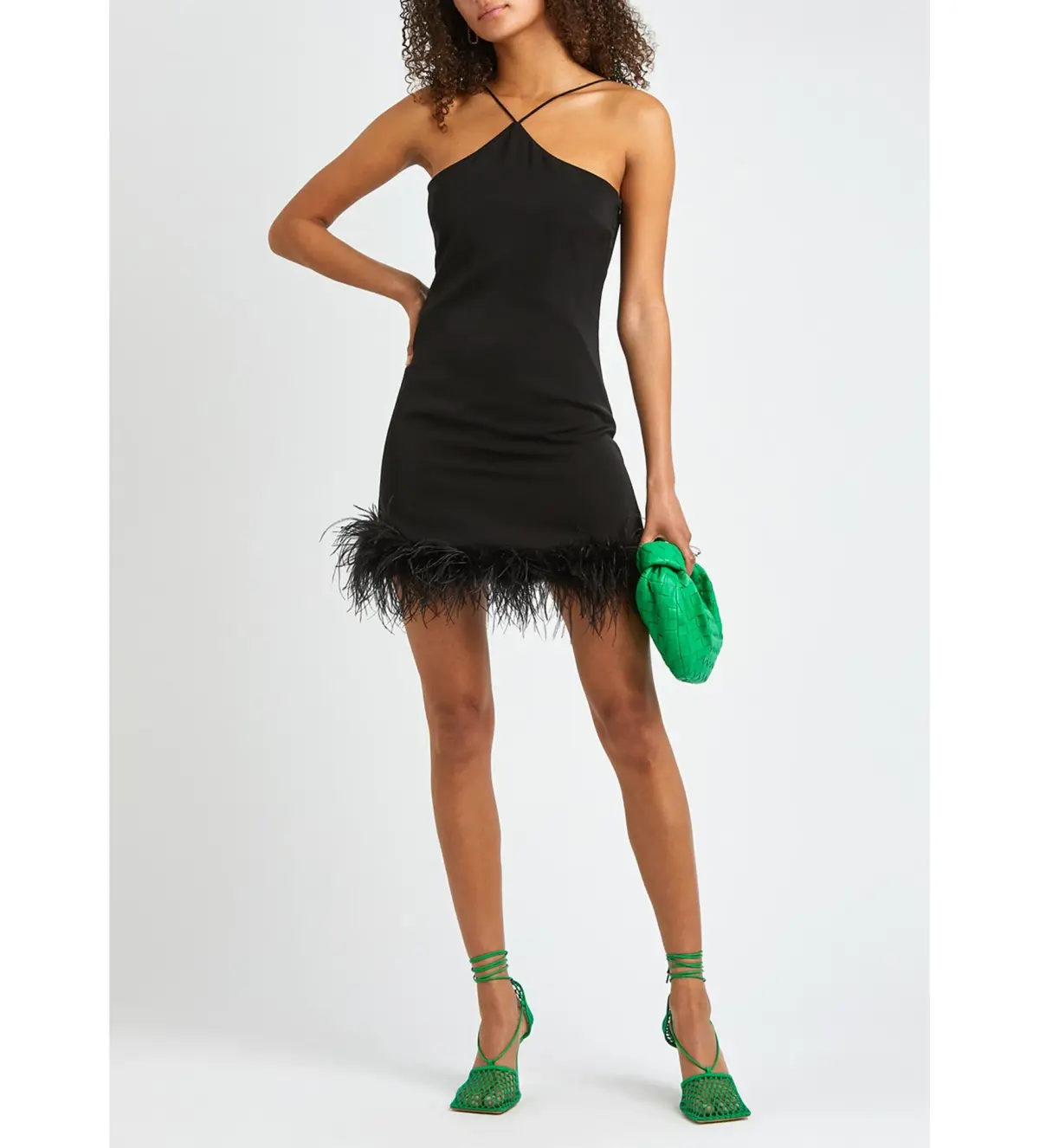De La Vali Halter Neck Mini Dress With Black Feather Black Size 10 - Image 1