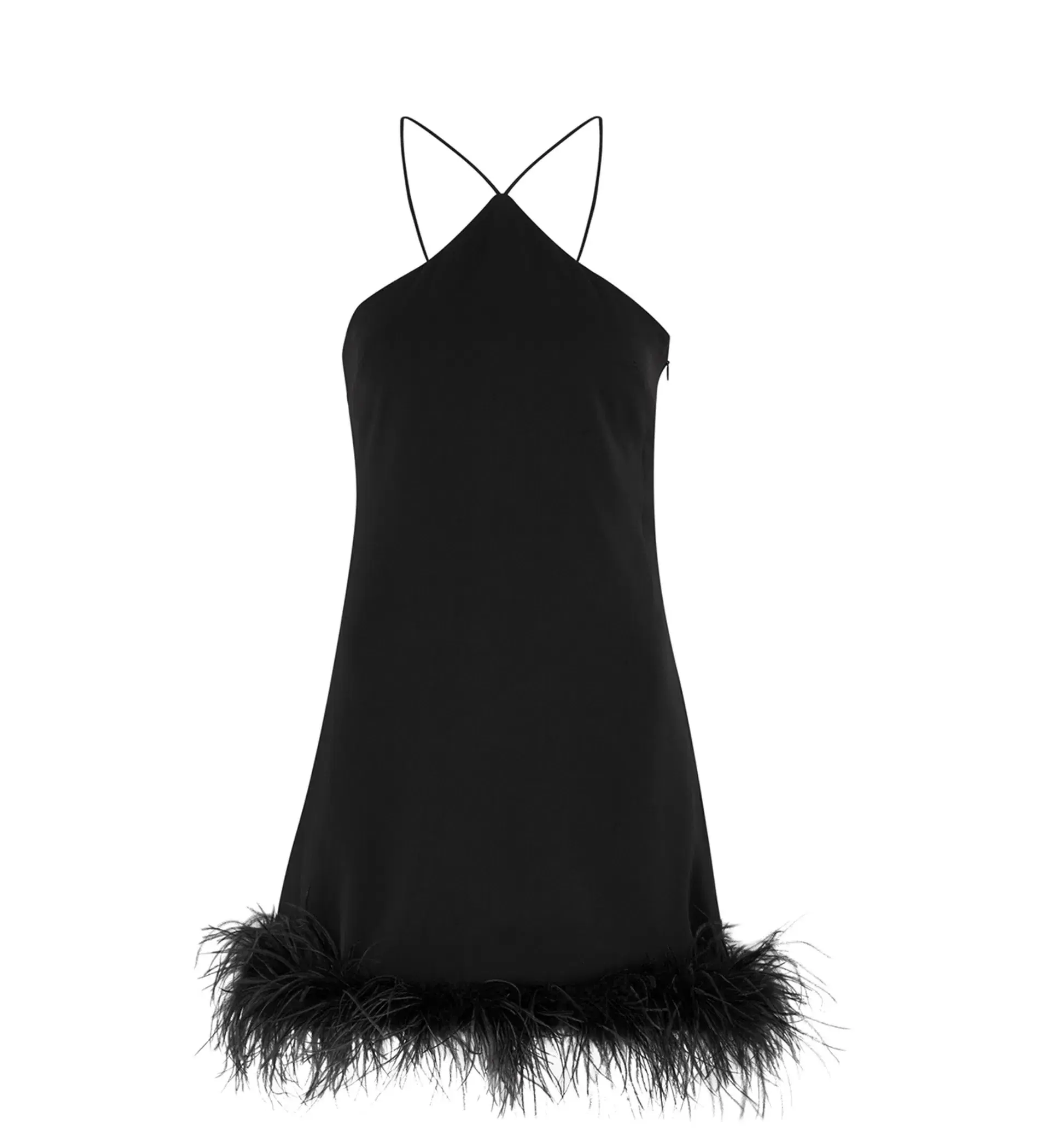 De La Vali Halter Neck Mini Dress With Black Feather Black Size 10 - Image 4