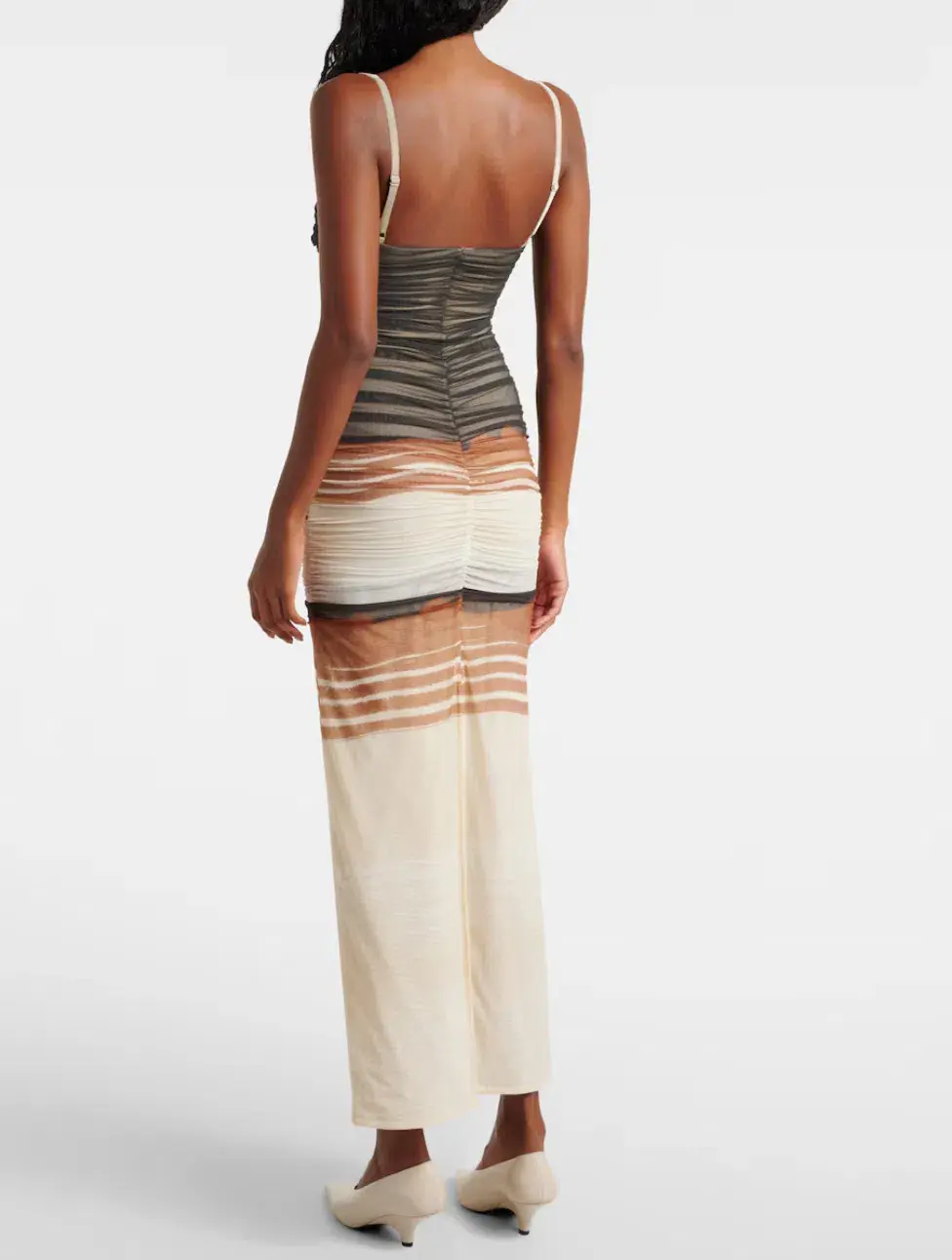 SIR The Label Breeze Striped Ruched Mesh Midi Dress Multi Size 0 / AU 6 for rent on The Volte - main image