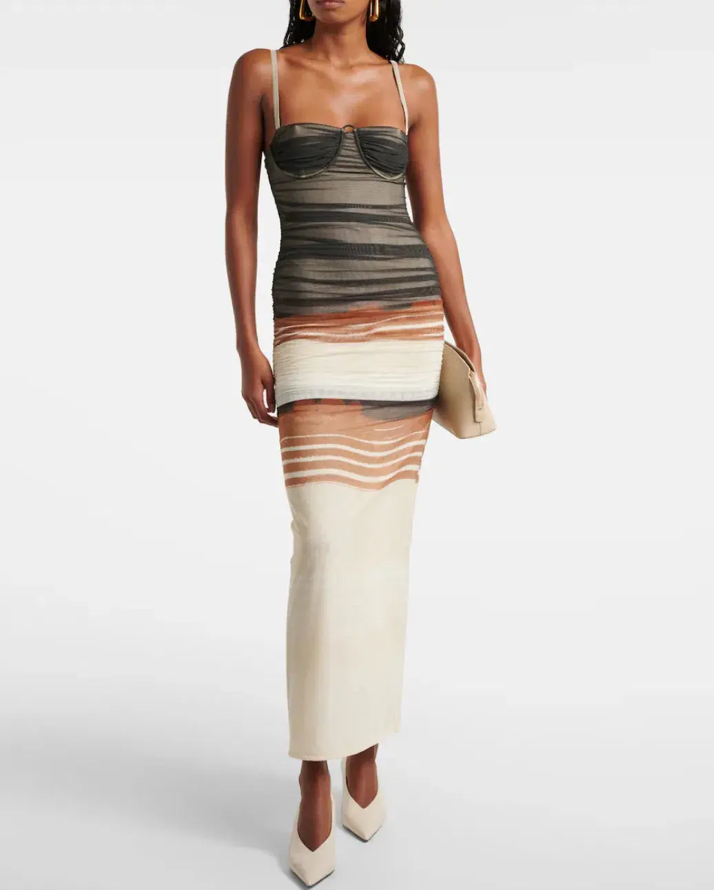 SIR The Label Breeze Striped Ruched Mesh Midi Dress Multi Size 0 / AU 6 for rent on The Volte - main image