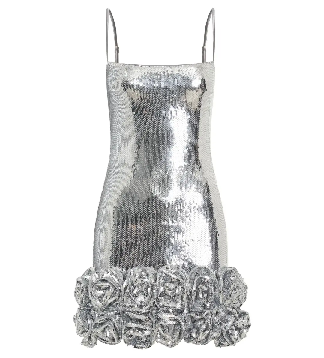 Meshki Faye Sequin Flower Mini Dress Silver Size AU 8 for rent on The Volte - main image