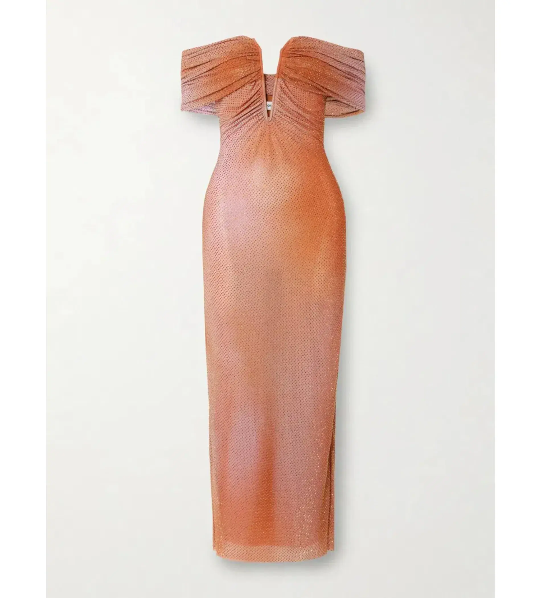 Self Portrait Off The Shoulder Crystal Embellished Stretch Tulle Midi Dress Orange Size 8 - Image 5
