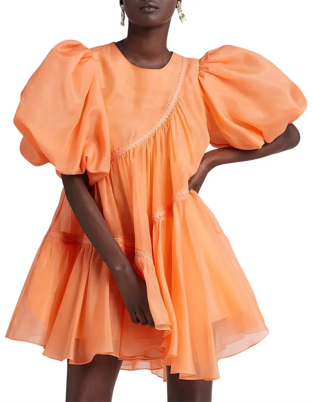 Aje Riviera Puff Sleeve Mini Dress Orange Size 6 - Image 3