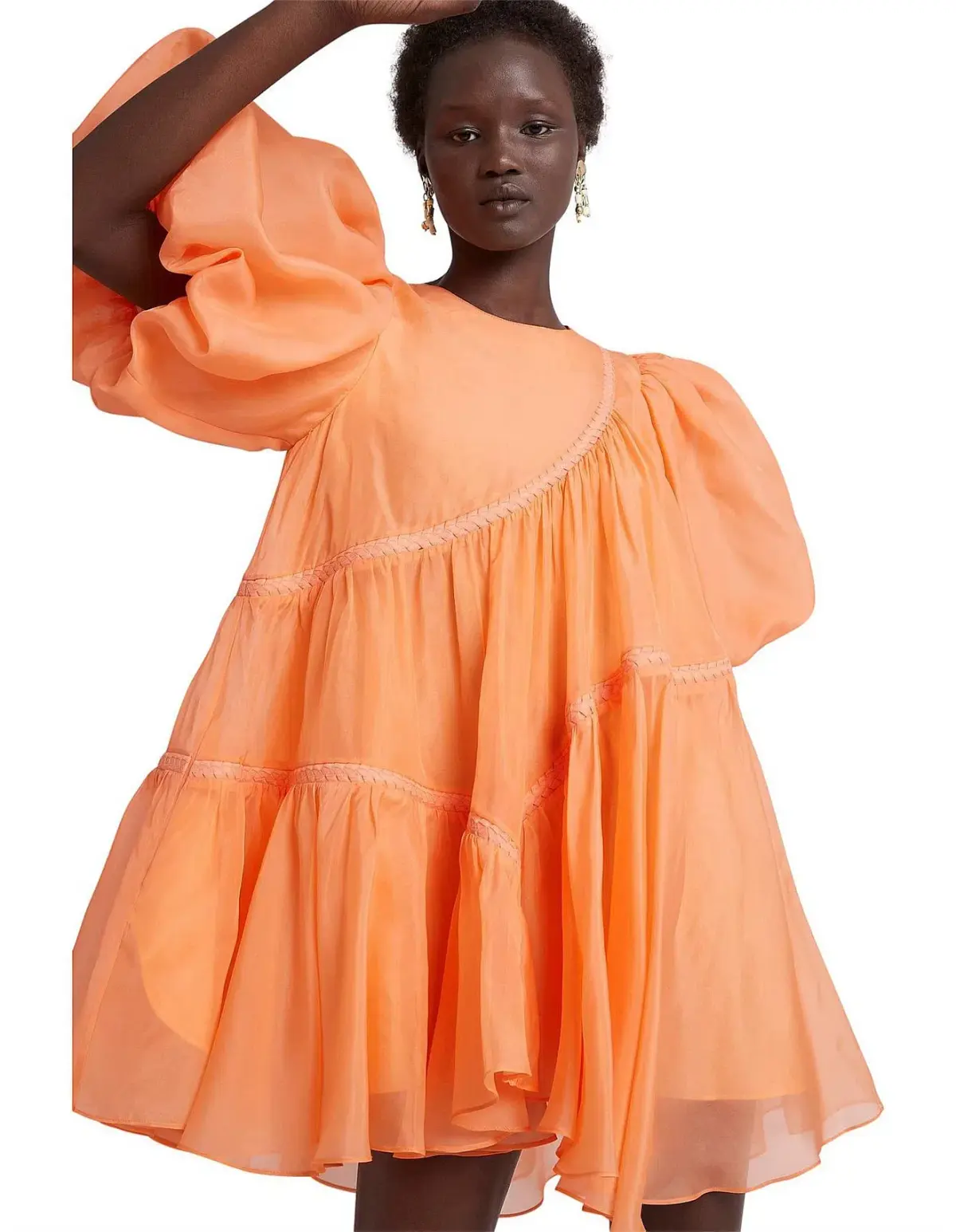 Aje Riviera Puff Sleeve Mini Dress Orange Size 6 - Image 1