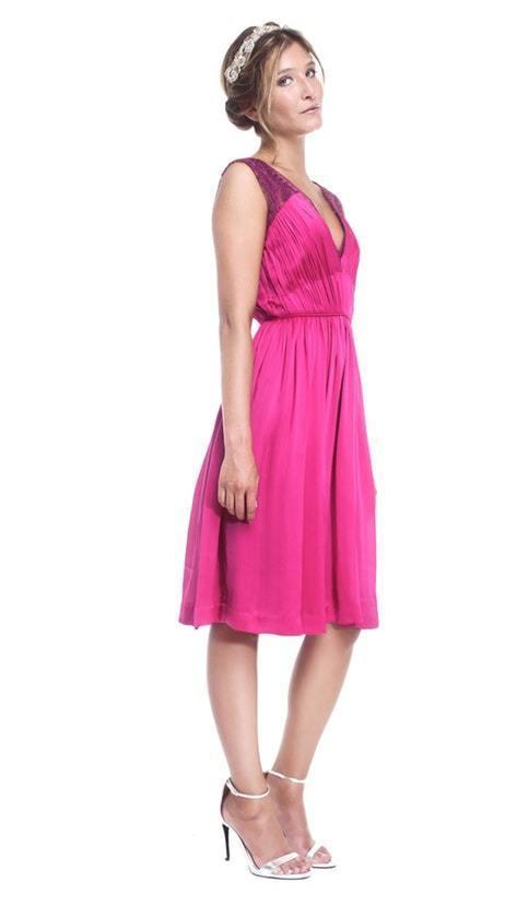 Catherine Deane Pink Valley embroidered tulle-trimmed plissé-silk dress size 8 - Image 3