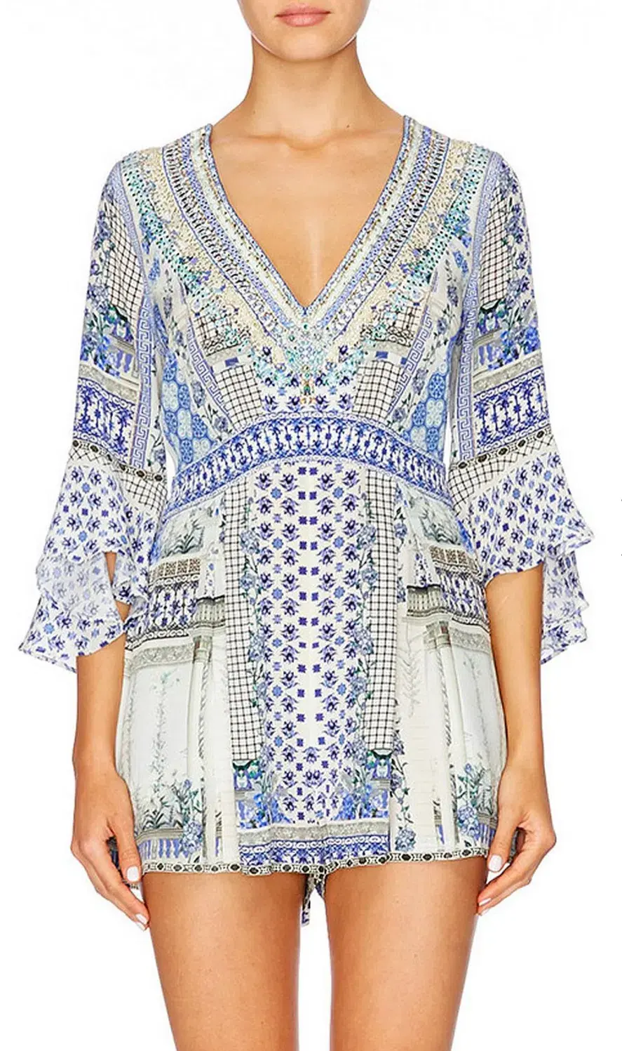 Camilla Salvador Summer Low V Neck Playsuit Print Size 10 for rent on The Volte - main image