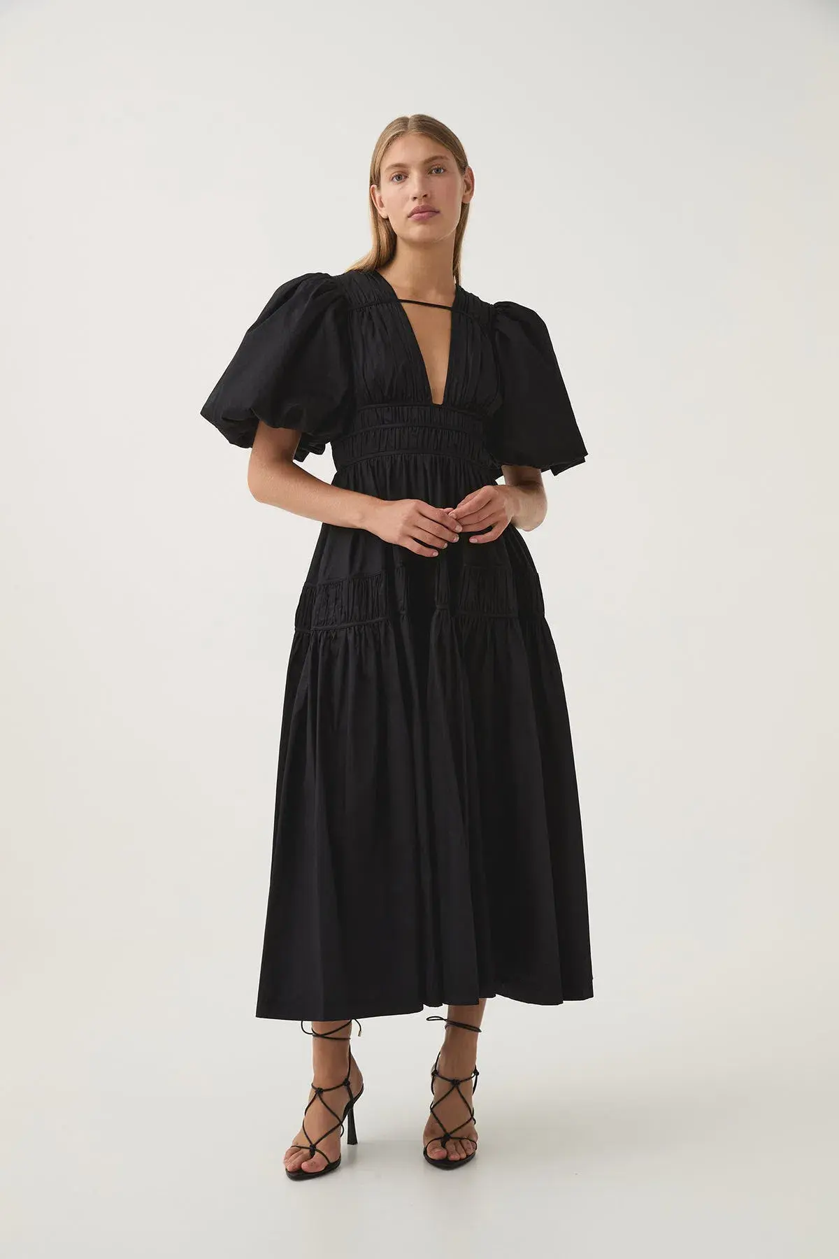 Aje Fallingwater Ruched Midi Dress Black Size 12 - Image 1