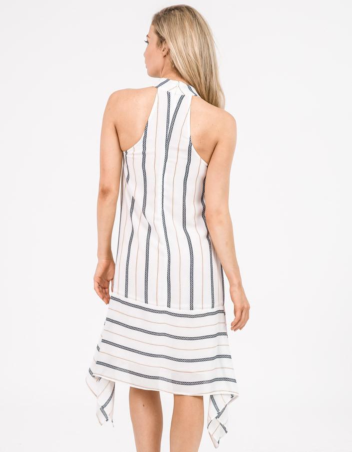 Shona Joy High Neck Handkerchief Dress Navy Gold Stripe Size 8 - Image 3