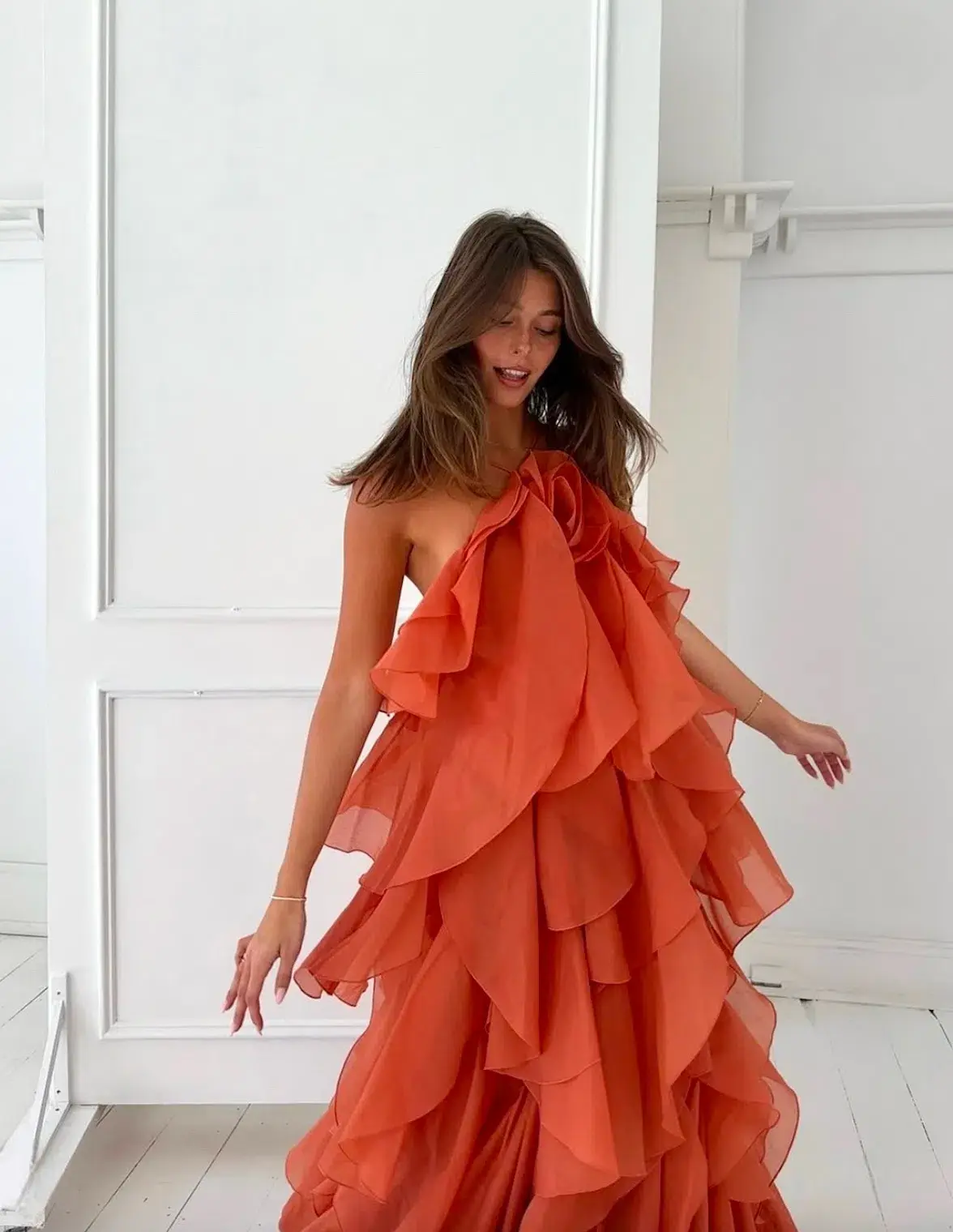 Aje Pandorea Layered Maxi Dress Coral Clay Size 10 - Image 5