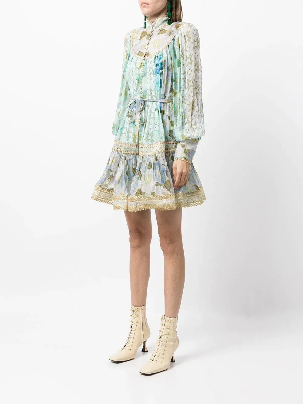 Zimmermann Rhythm Trimmed Billow Mini Dress in Aqua Mixed Print Size AU 8 - Image 1