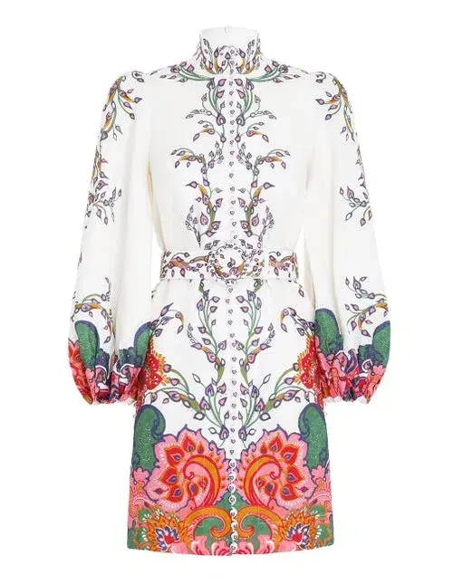 Zimmermann The Lovestruck Buttoned Tunic Mini Dress Multi Size 0/AU 8 - Image 5
