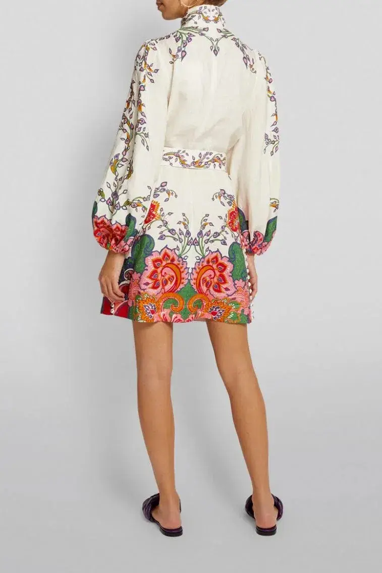 Zimmermann The Lovestruck Buttoned Tunic Mini Dress Multi Size 0/AU 8 - Image 2