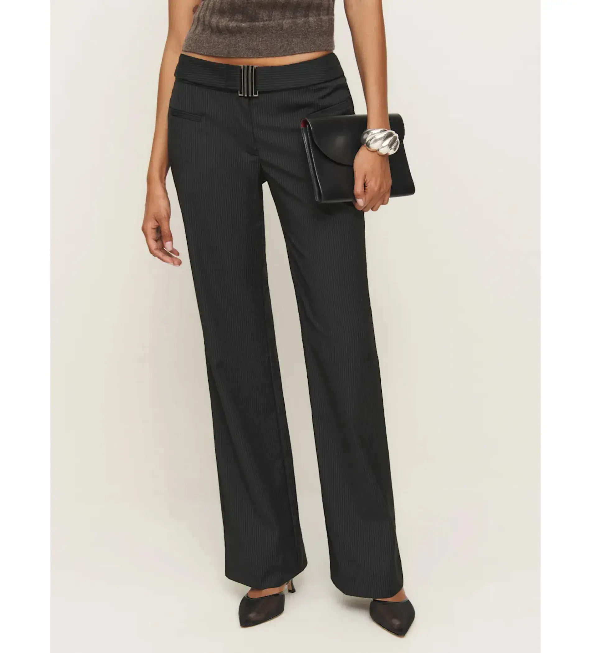 Reformation Cherie Low Waisted Pant Black Stripe Size AU 8 - Image 4