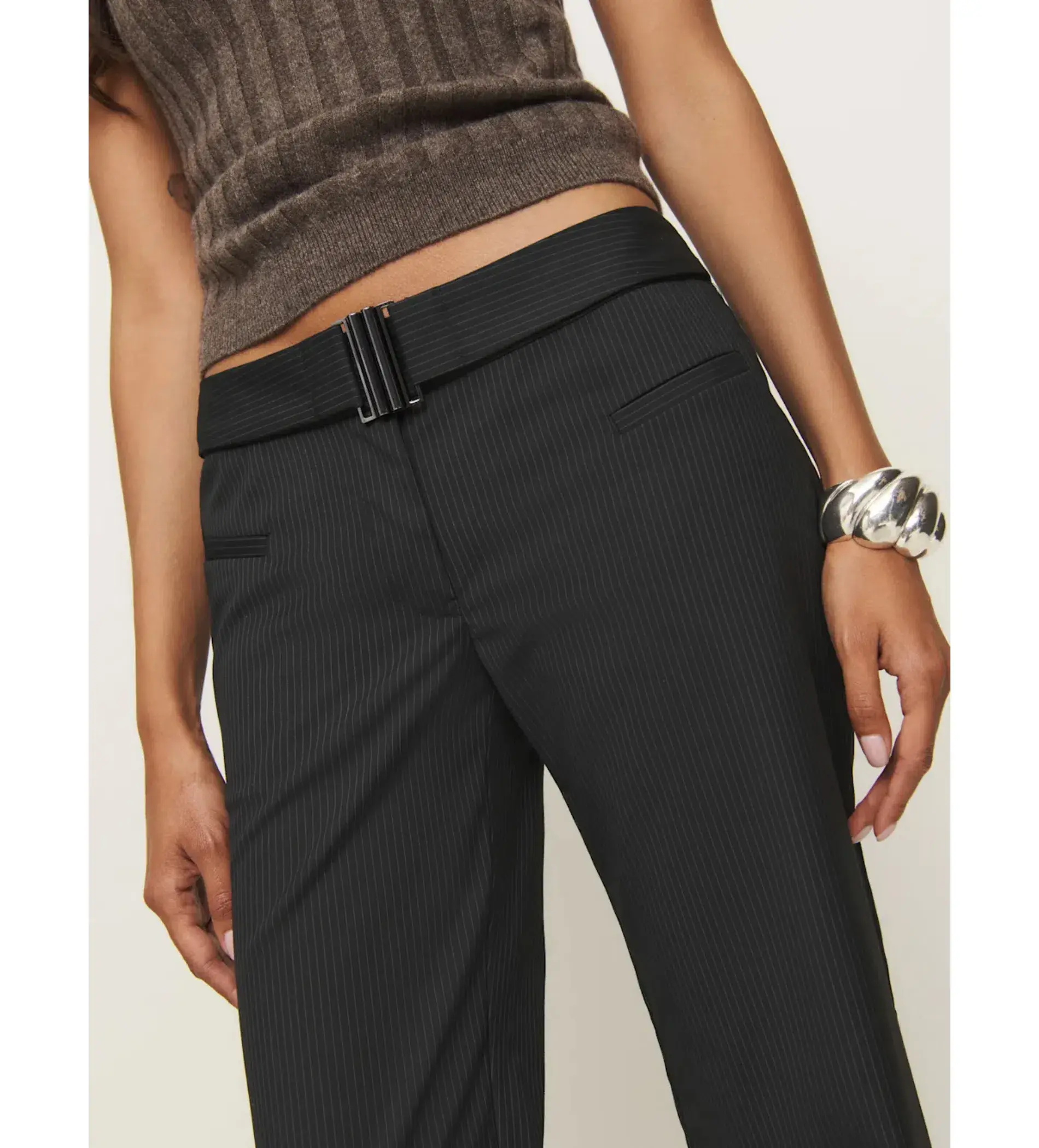 Reformation Cherie Low Waisted Pant Black Stripe Size AU 8 - Image 2