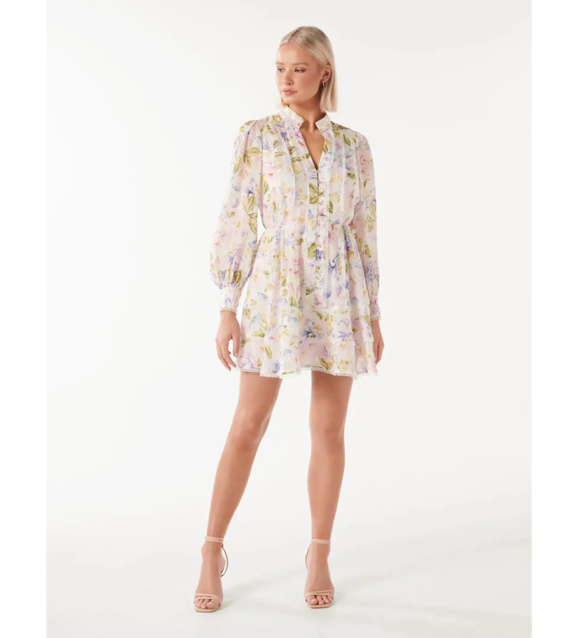 Forever New Vanessa Trim Skater Dress Light Floral Print Size 6 - Image 1