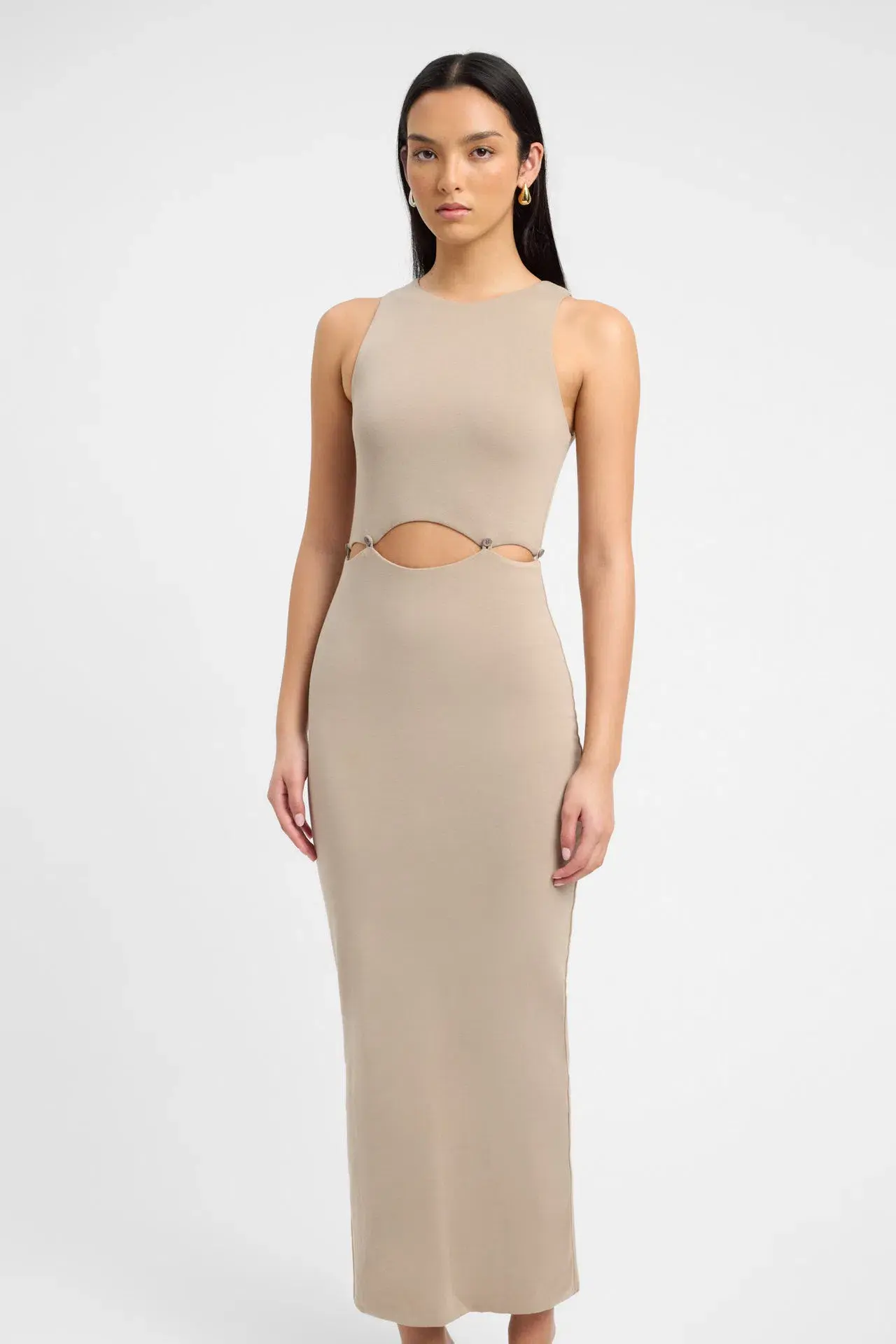 Kookai Taupe Lottie Button Detailing Midi Dress Brown Size 8 - Image 3