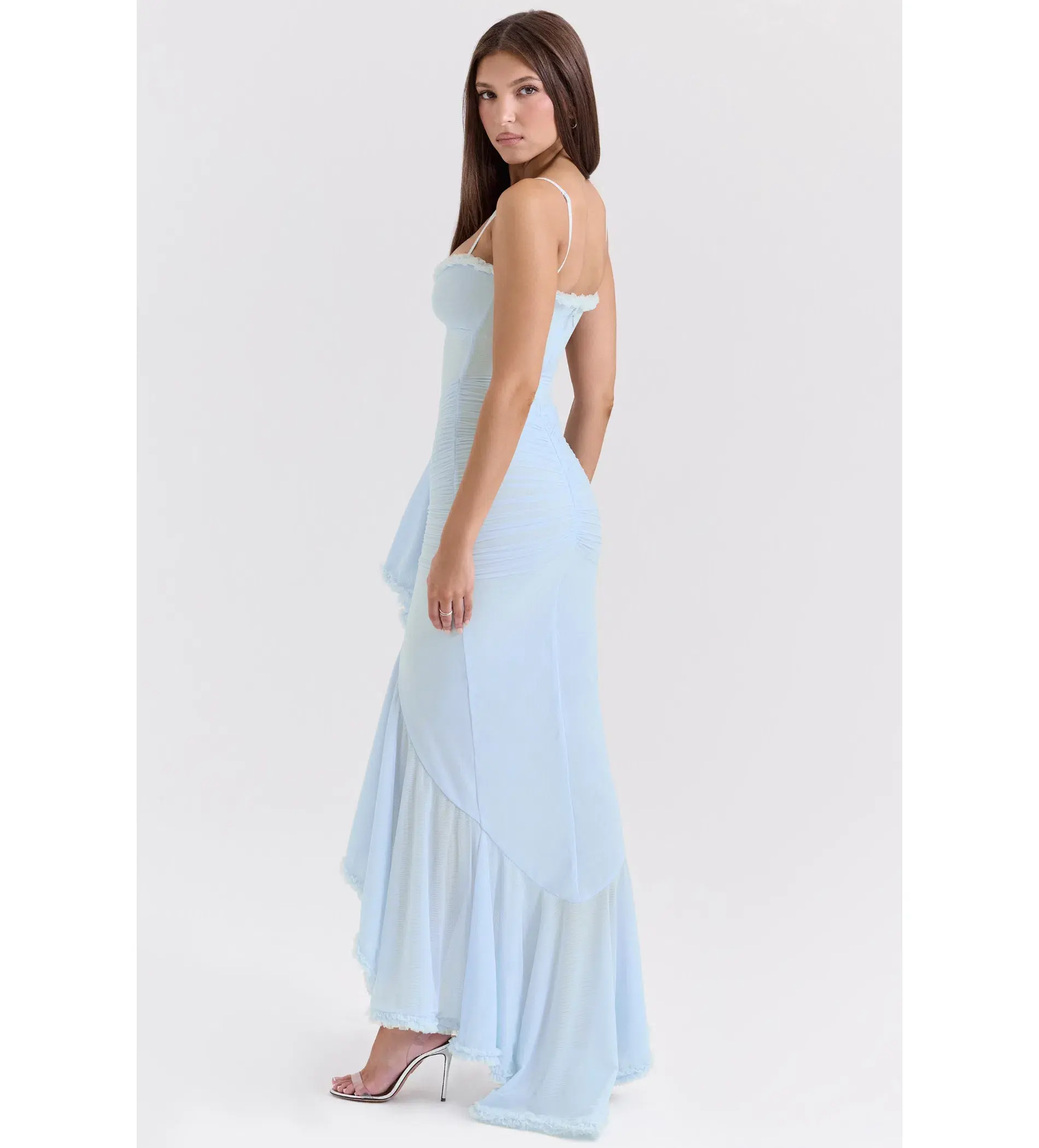 House of CB Gabbi Mesh Ruffled Front Gown Ice Blue Size XS / AU 6 - Image 3