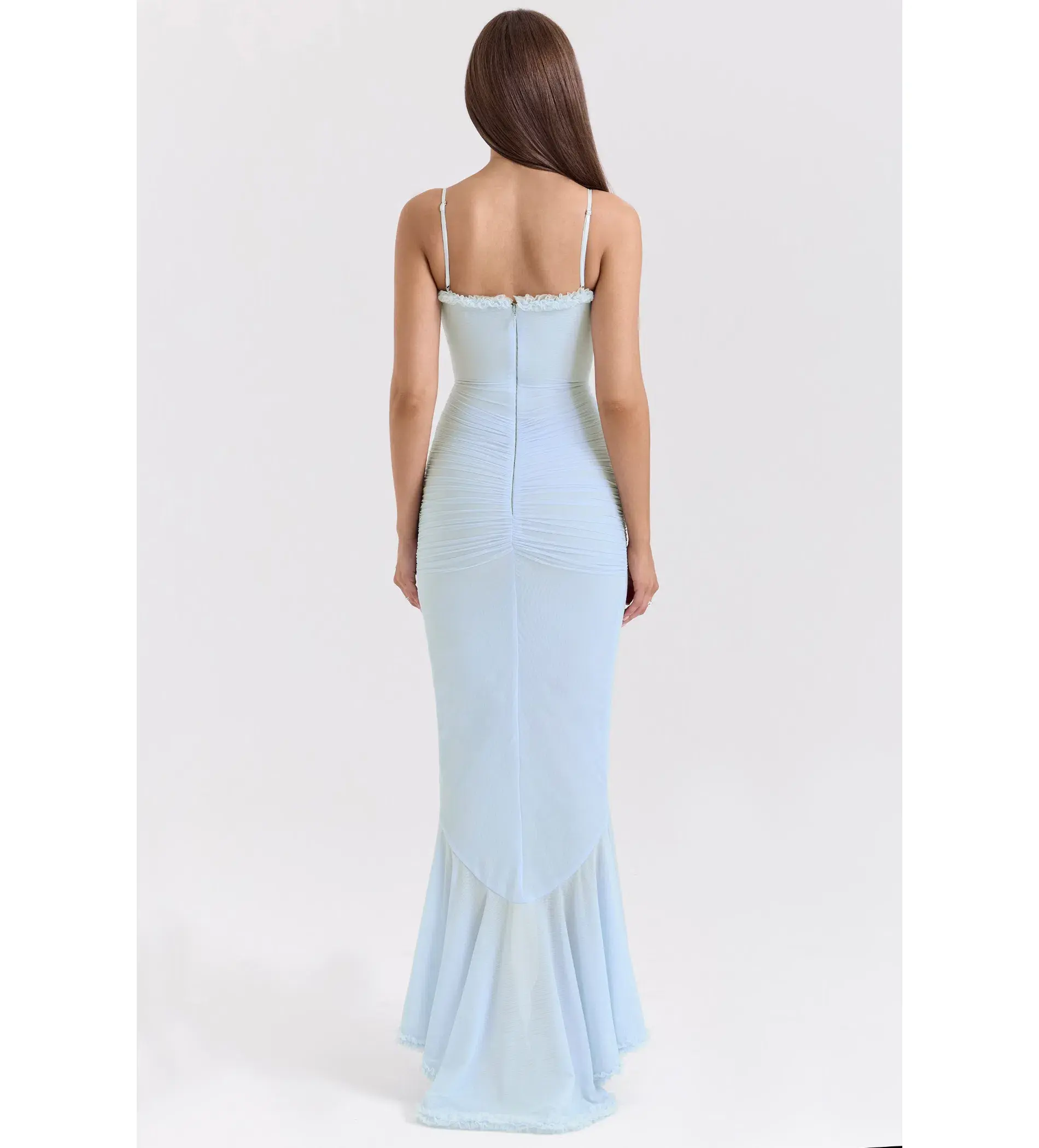 House of CB Gabbi Mesh Ruffled Front Gown Ice Blue Size XS / AU 6 - Image 4