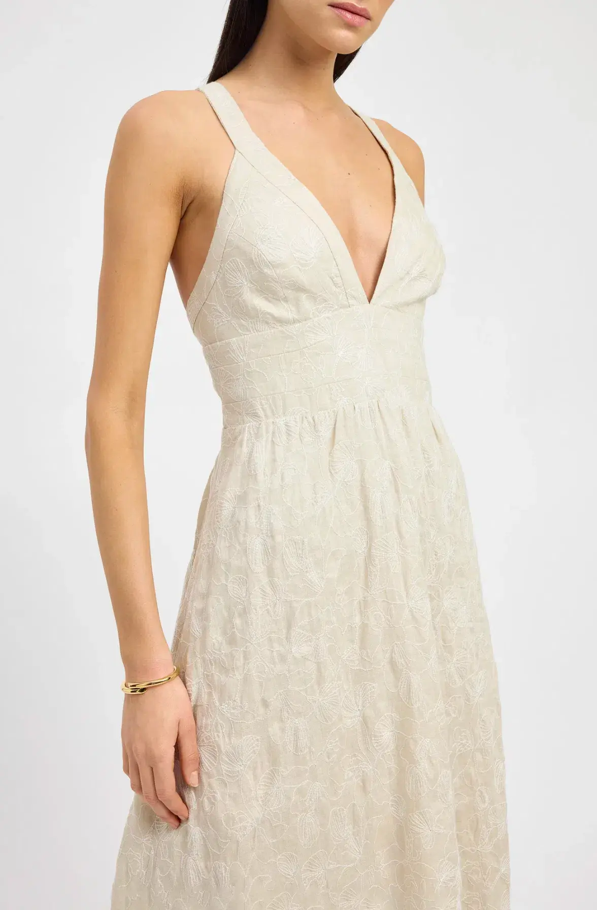 Kookai Palm Tallulah Vee Midi Dress Beige Size 6 - Image 2