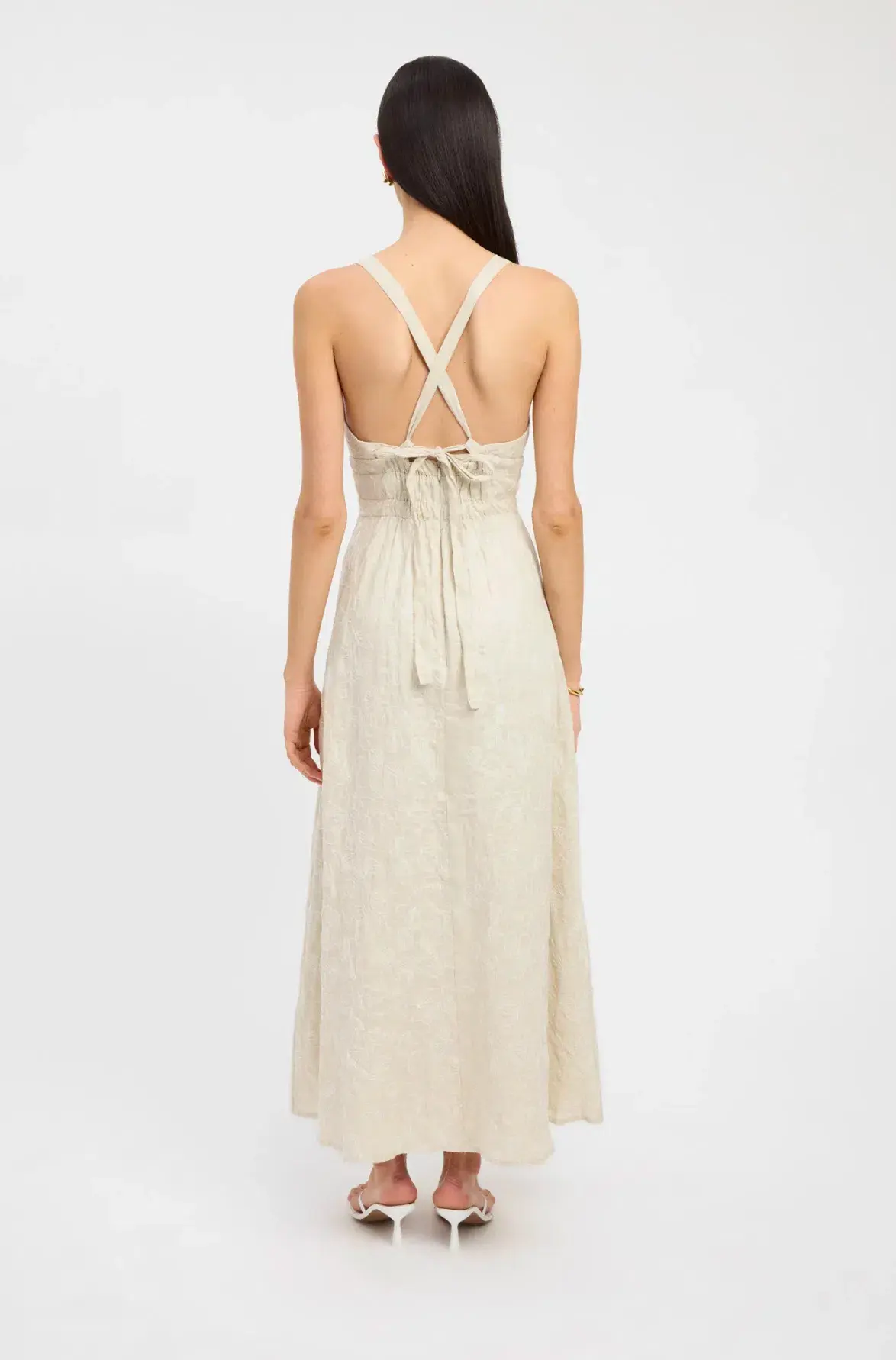 Kookai Palm Tallulah Vee Midi Dress Beige Size 6 - Image 3