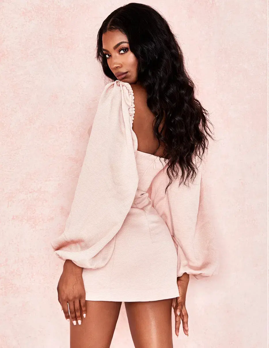 House of CB Aliyah Aliyah Damask Balloon Sleeve Mini Dress Blush Size 6 - Image 2