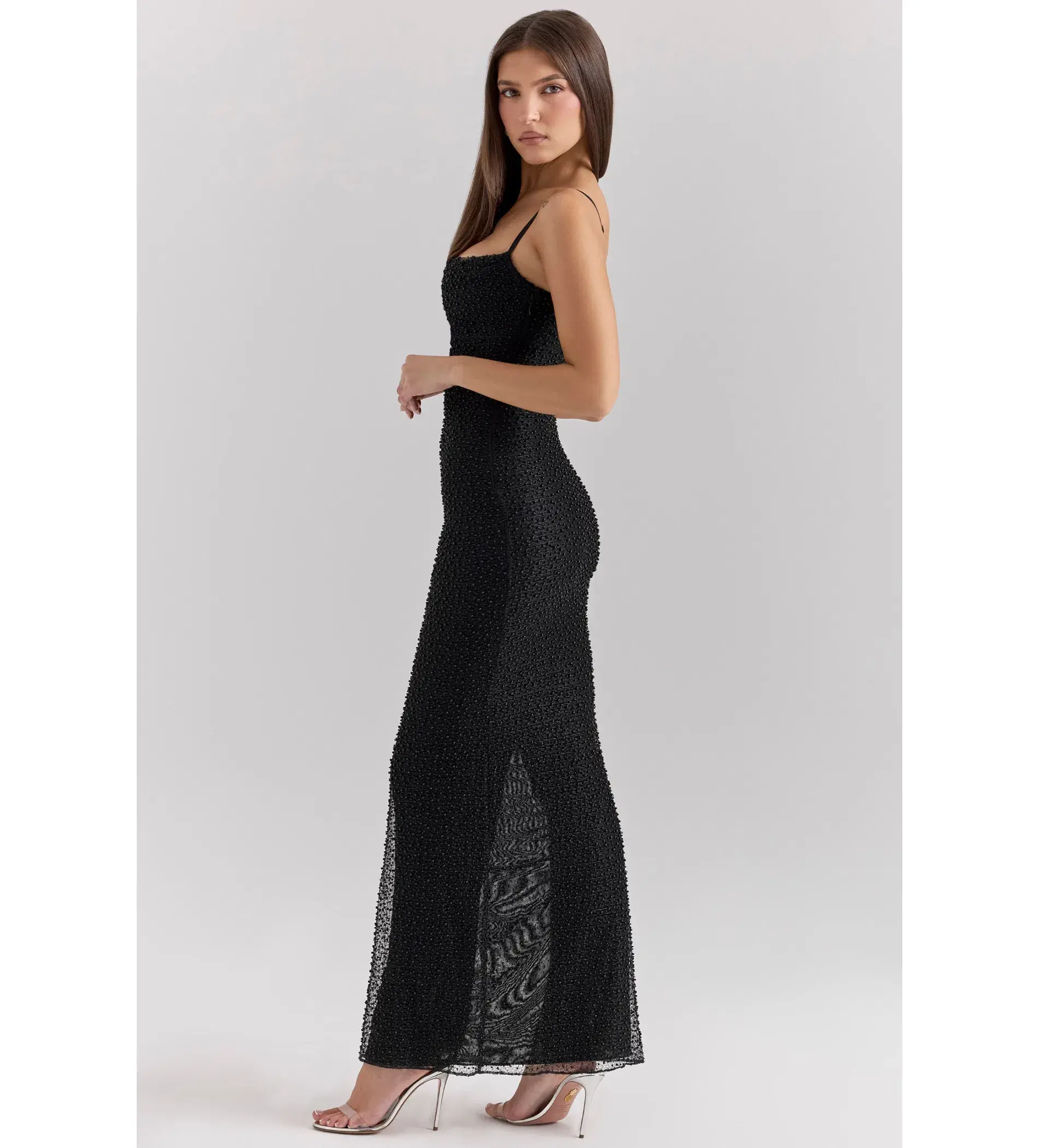 House of CB Calla Black Pearl Embellished Maxi Dress Black Size XS / AU 6 - Image 3