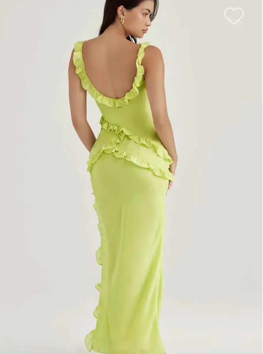 House Of CB Pixie Dress Lime Green Ruffle Front Size 10 - Image 3