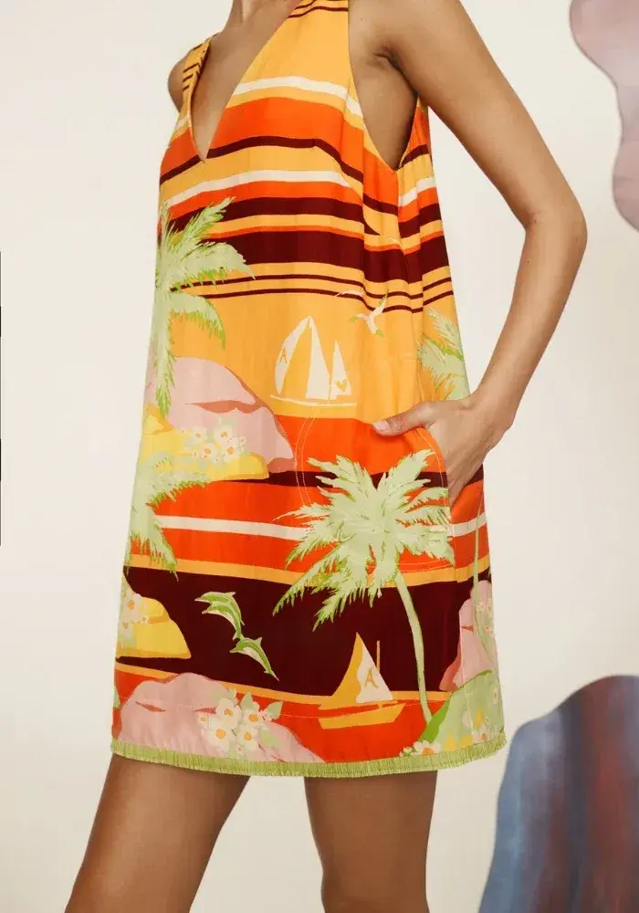 Alemais Palm Island V Neck Mini Dress Multi Size 6 - Image 2