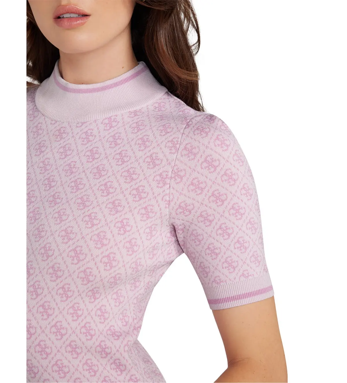 Guess Short Sleeve Lise 4G Logo Sweater Mini Dress Pink & Lilac Cream Combo Size 12/M - Image 3