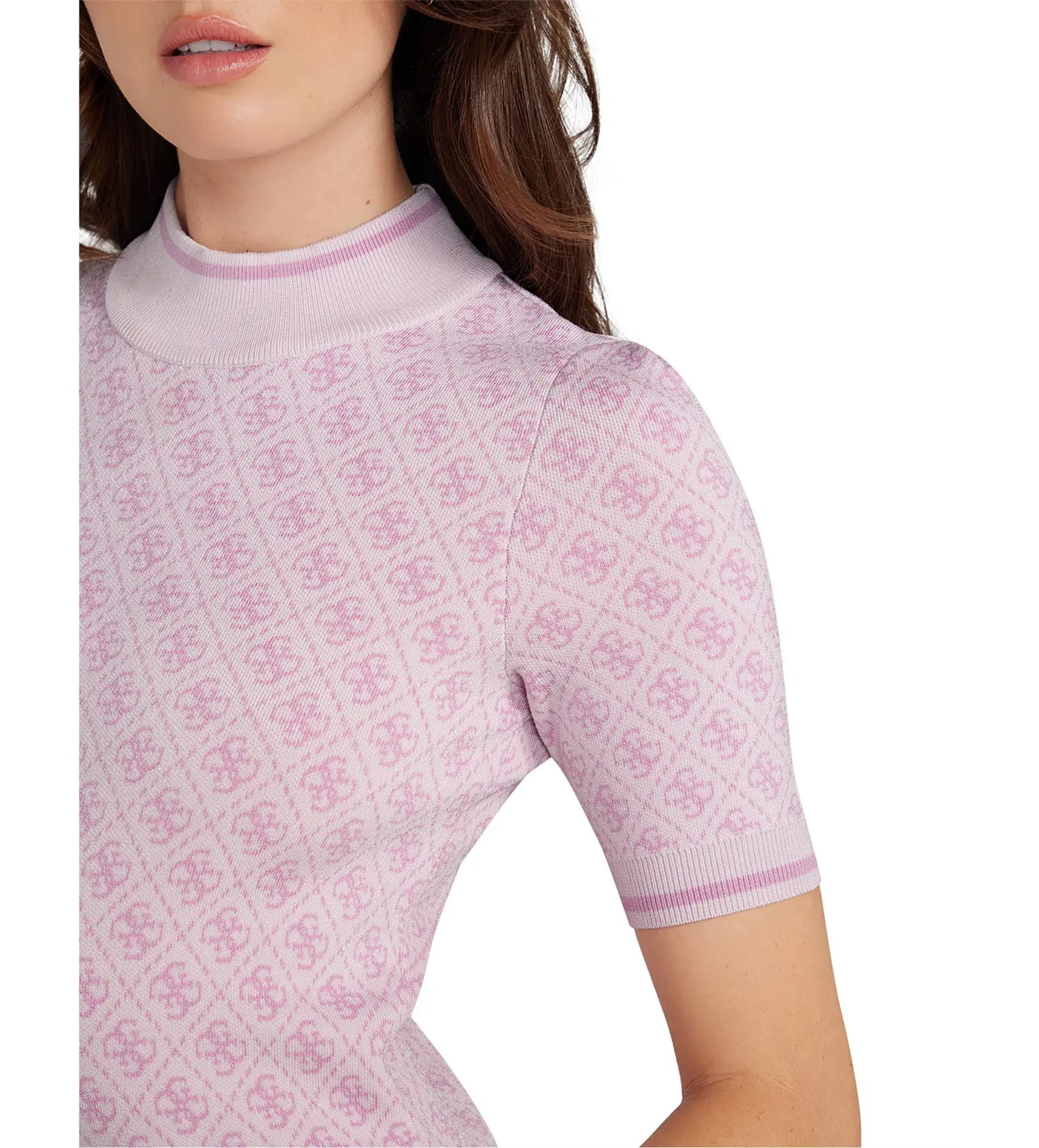 Guess Short Sleeve Lise 4G Logo Sweater Mini Dress Pink & Lilac Cream Combo Size 12/M - Image 3