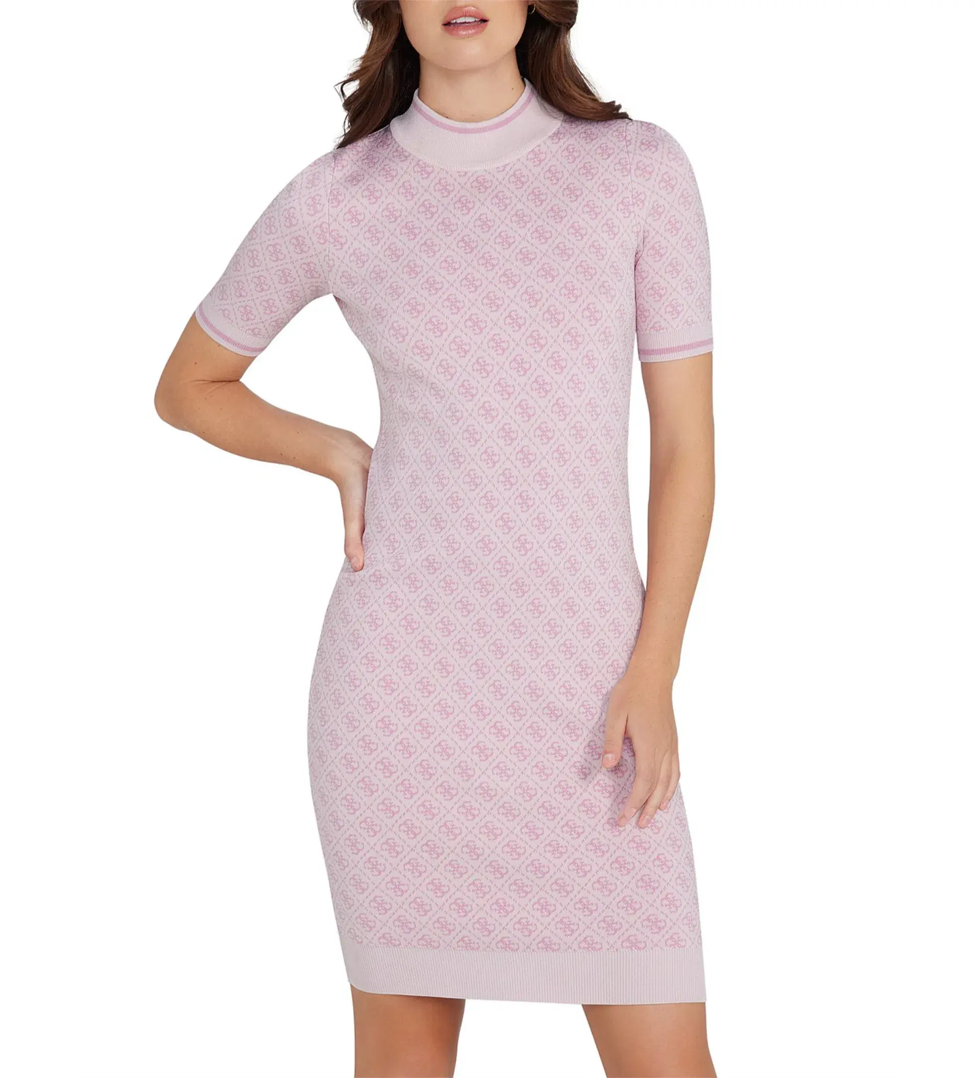 Guess Short Sleeve Lise 4G Logo Sweater Mini Dress Pink & Lilac Cream Combo Size 12/M - Image 2