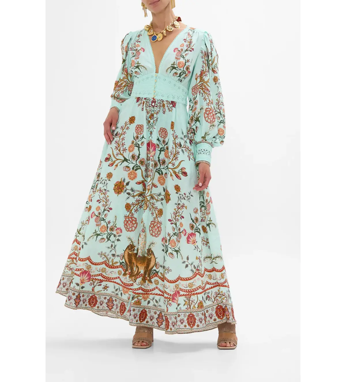 Camilla Shaped Waistband Dress in Floral Green Size AU 10 - Image 1
