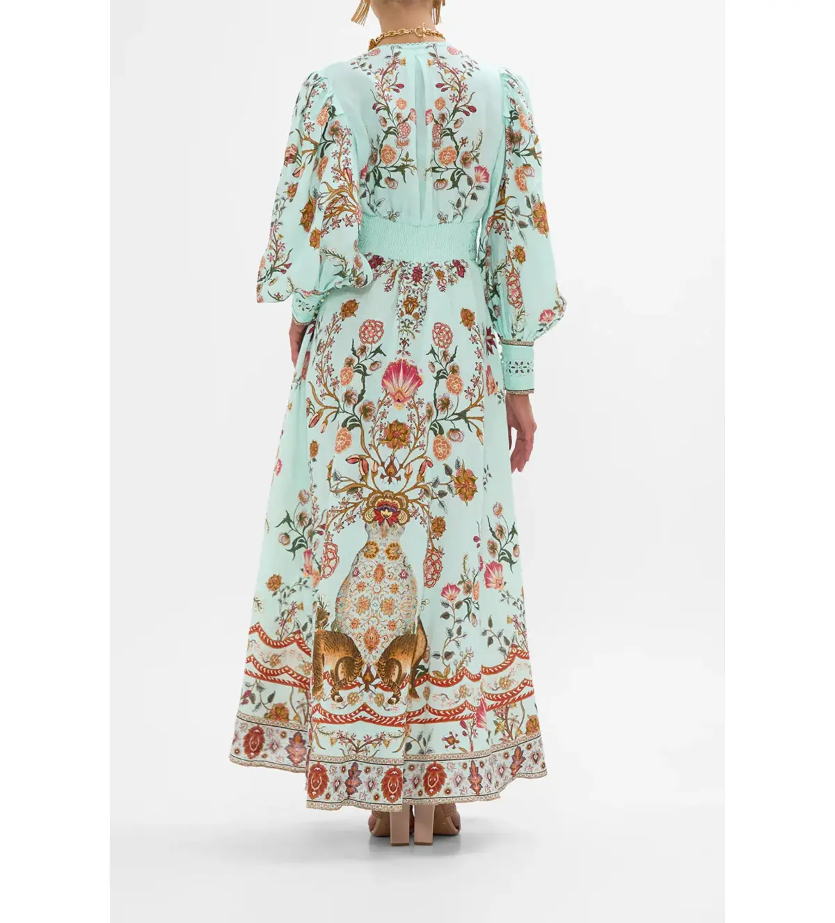Camilla Shaped Waistband Dress in Floral Green Size AU 10 - Image 3