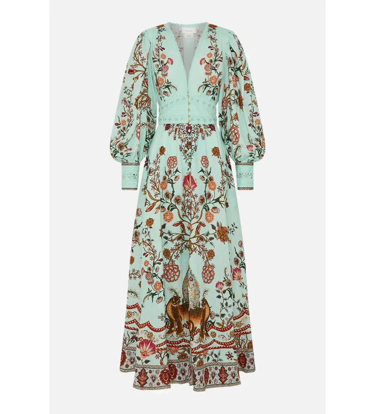 Camilla Shaped Waistband Dress in Floral Green Size AU 10 - Image 4