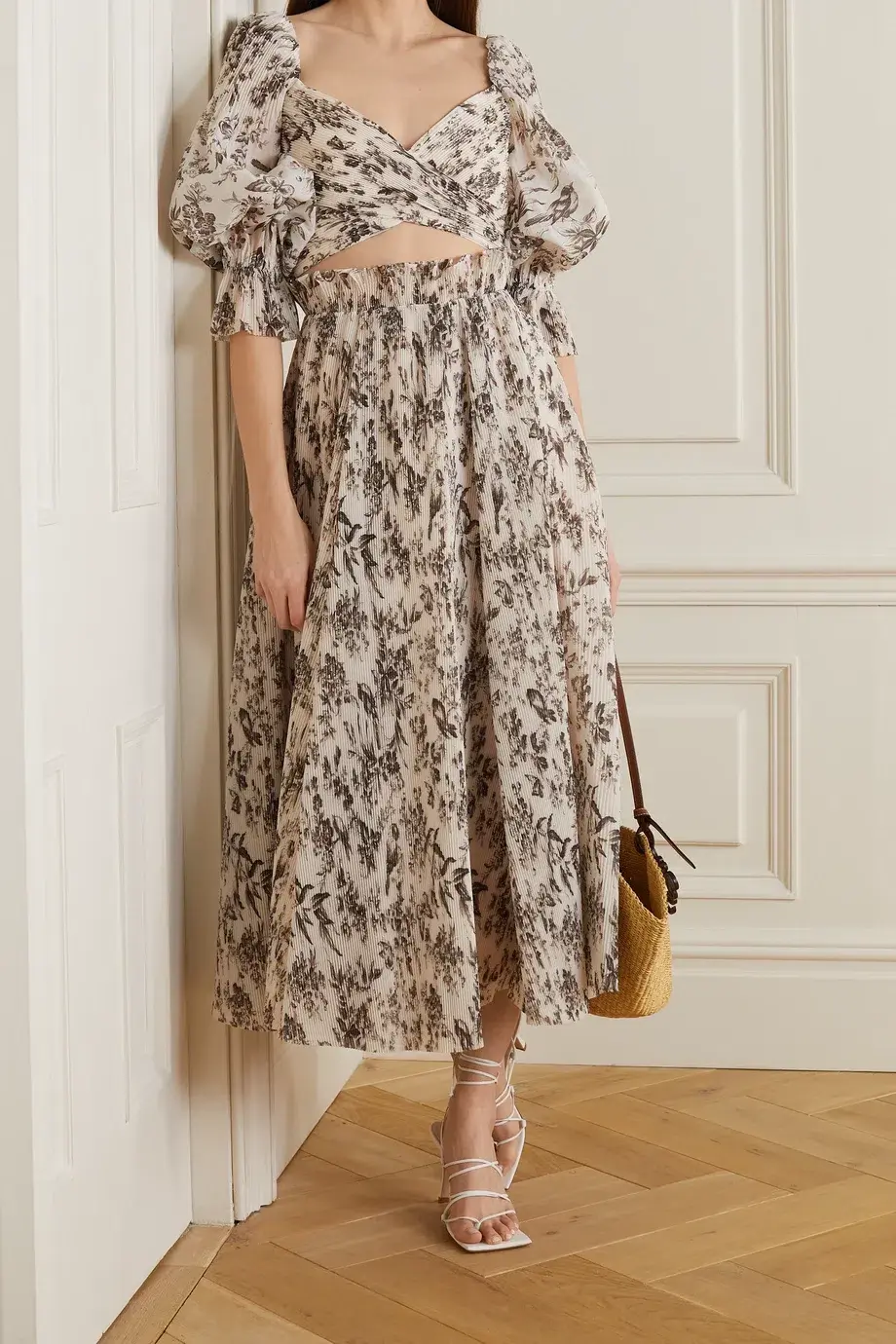 Zimmermann Pleated Printed Organza Bodice Size 1/AU 10 and Midi Skirt Set Size 0/AU 8 in Bird Toile Print - Image 2
